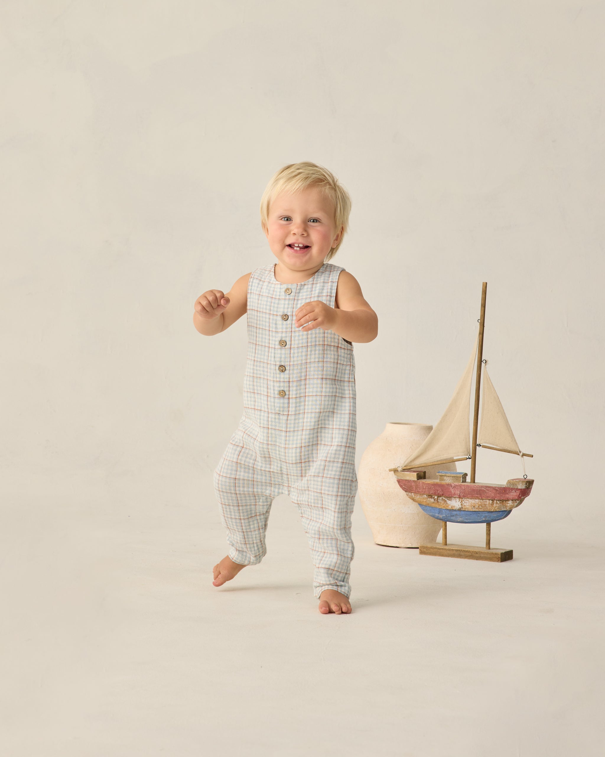 Button Jumpsuit Light Blue Plaid - Rylee + Cru | Kids Clothes | Trendy Baby Clothes | Modern Infant Outfits |