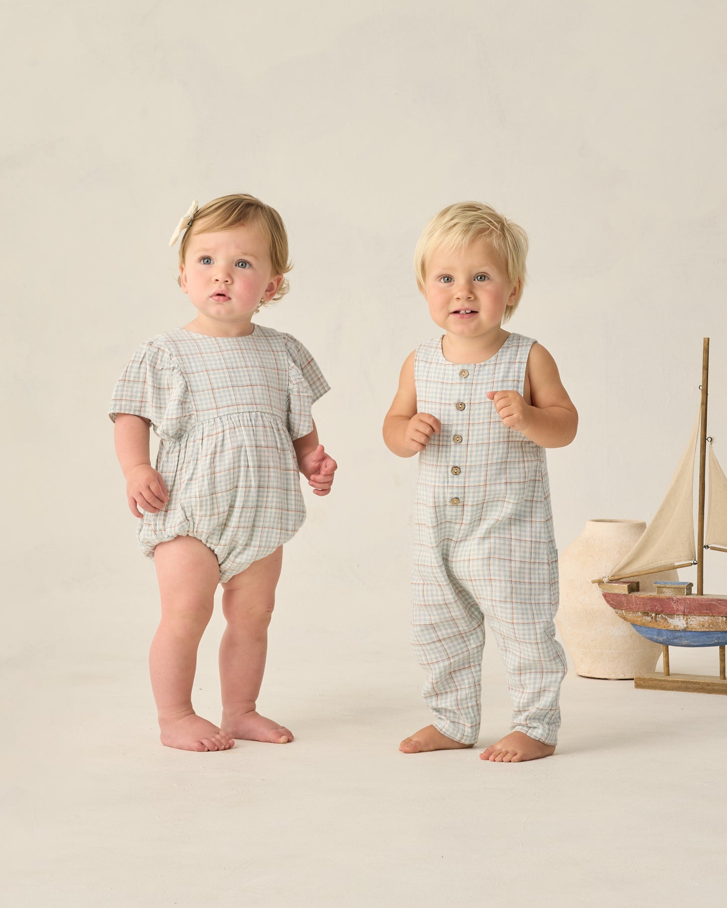Kalea Romper Light Blue Plaid - Rylee + Cru | Kids Clothes | Trendy Baby Clothes | Modern Infant Outfits |