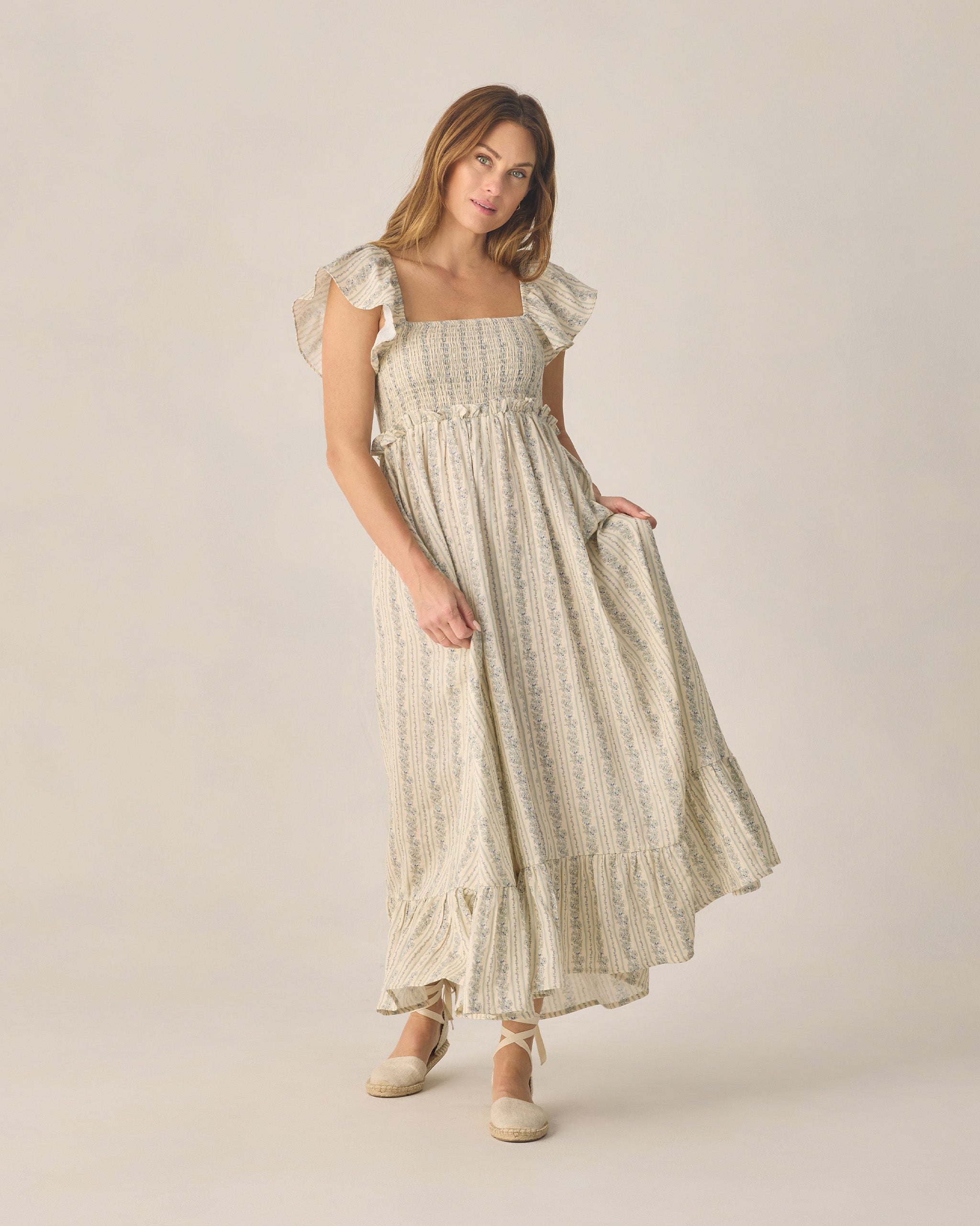 Francesca-Kleid für Damen mit blauem Blumenmuster