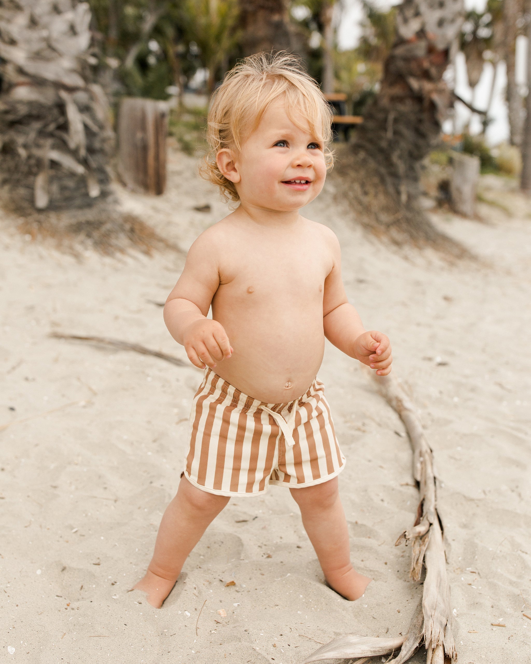 Swim Trunk || Clay Stripe - Rylee + Cru | Kids Clothes | Trendy Baby Clothes | Modern Infant Outfits |