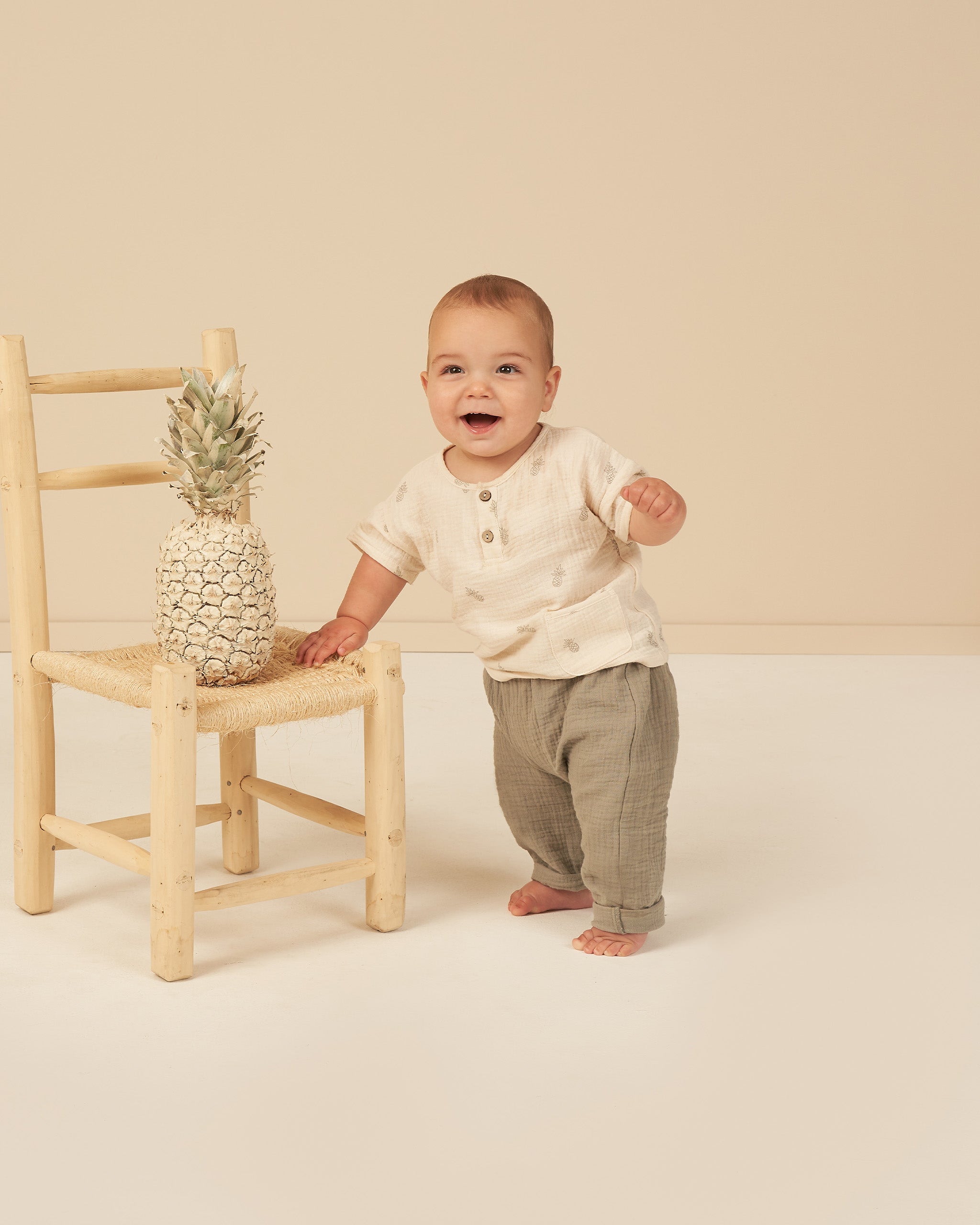 Woven Henley Tee || Pineapple - Rylee + Cru | Kids Clothes | Trendy Baby Clothes | Modern Infant Outfits |