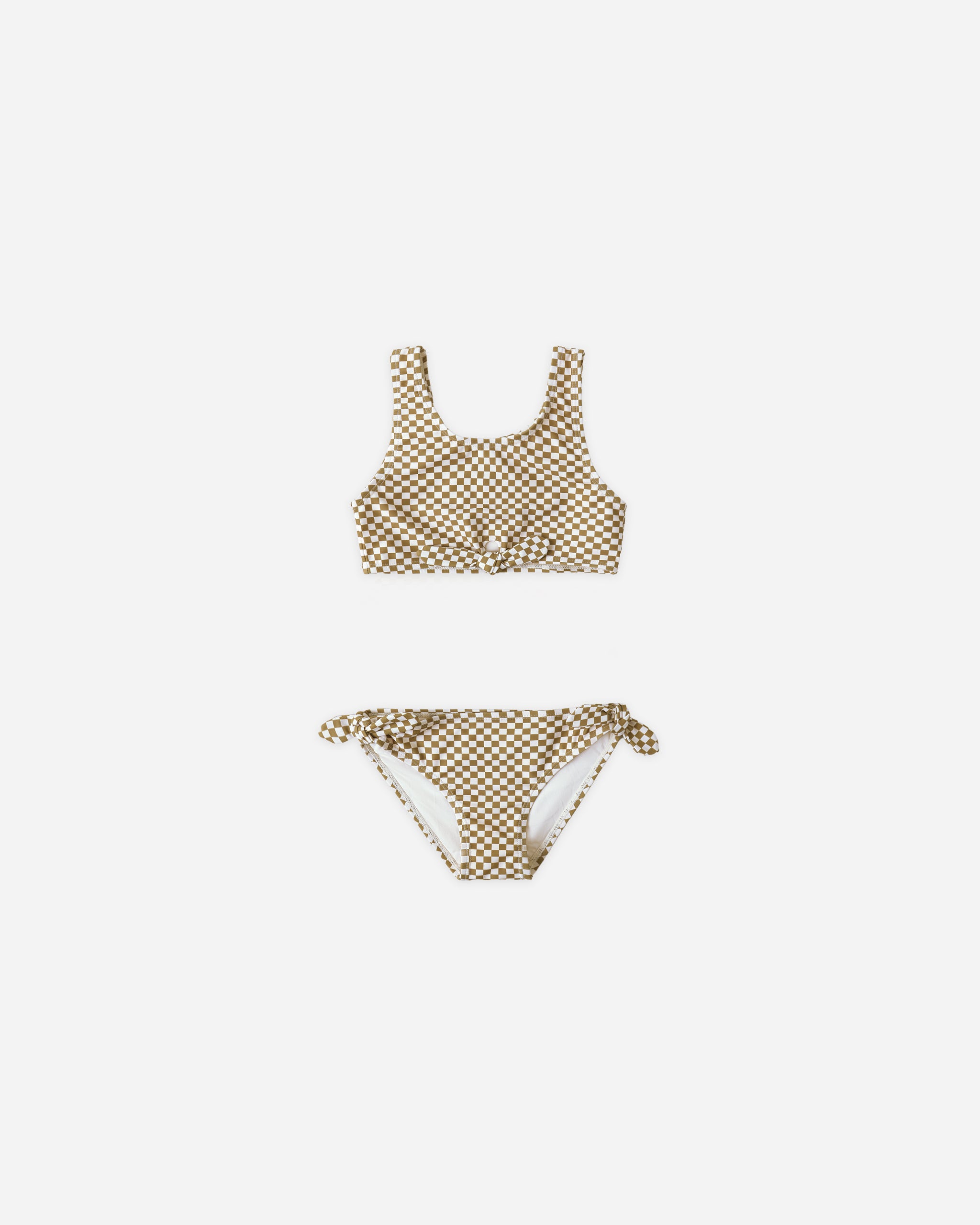 Knotted Bikini Ocre Check - Rylee + Cru | Kids Clothes | Trendy Baby Clothes | Modern Infant Outfits |