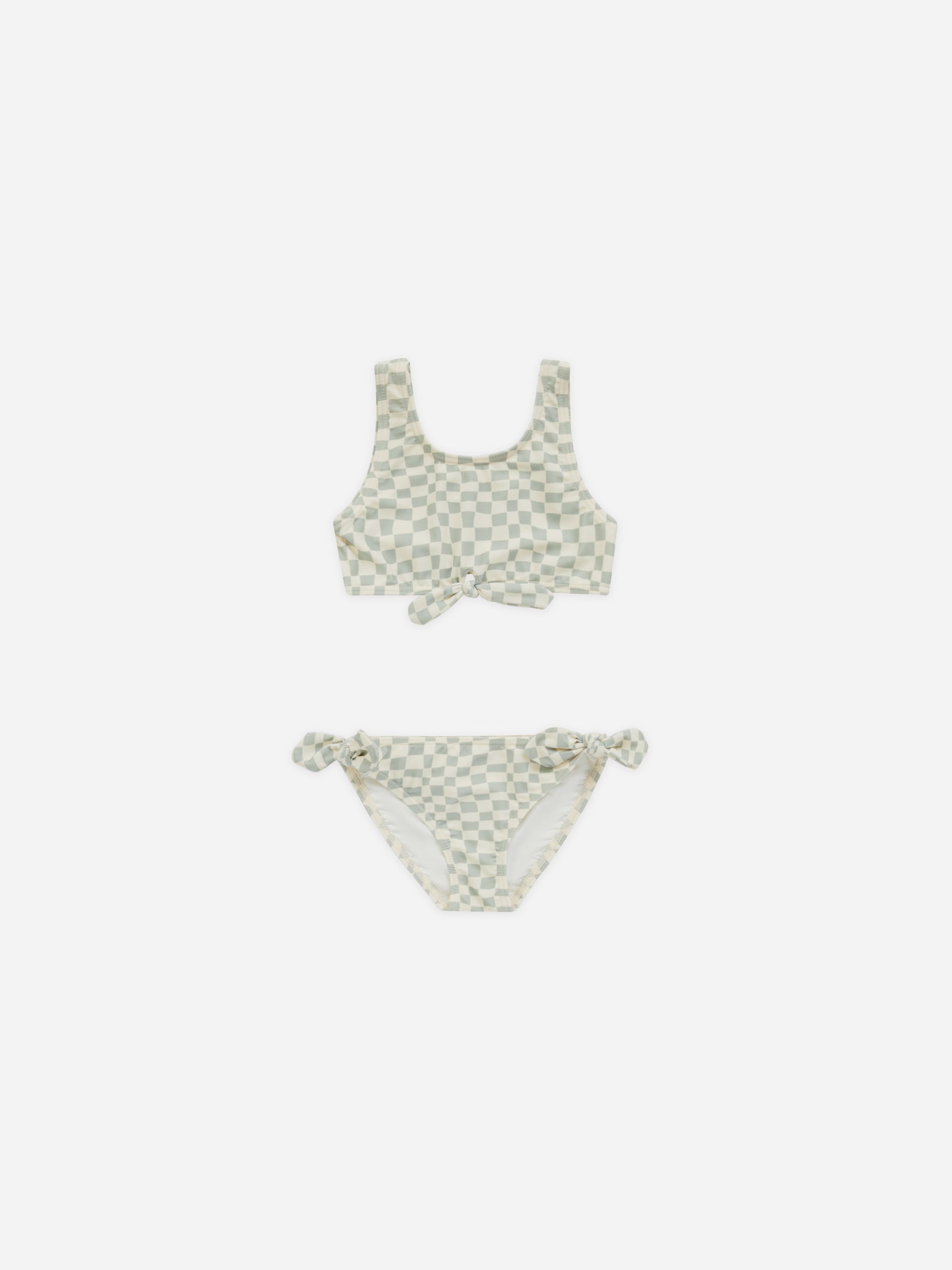 Knotted Bikini || Seafoam Check - Rylee + Cru | Kids Clothes | Trendy Baby Clothes | Modern Infant Outfits |