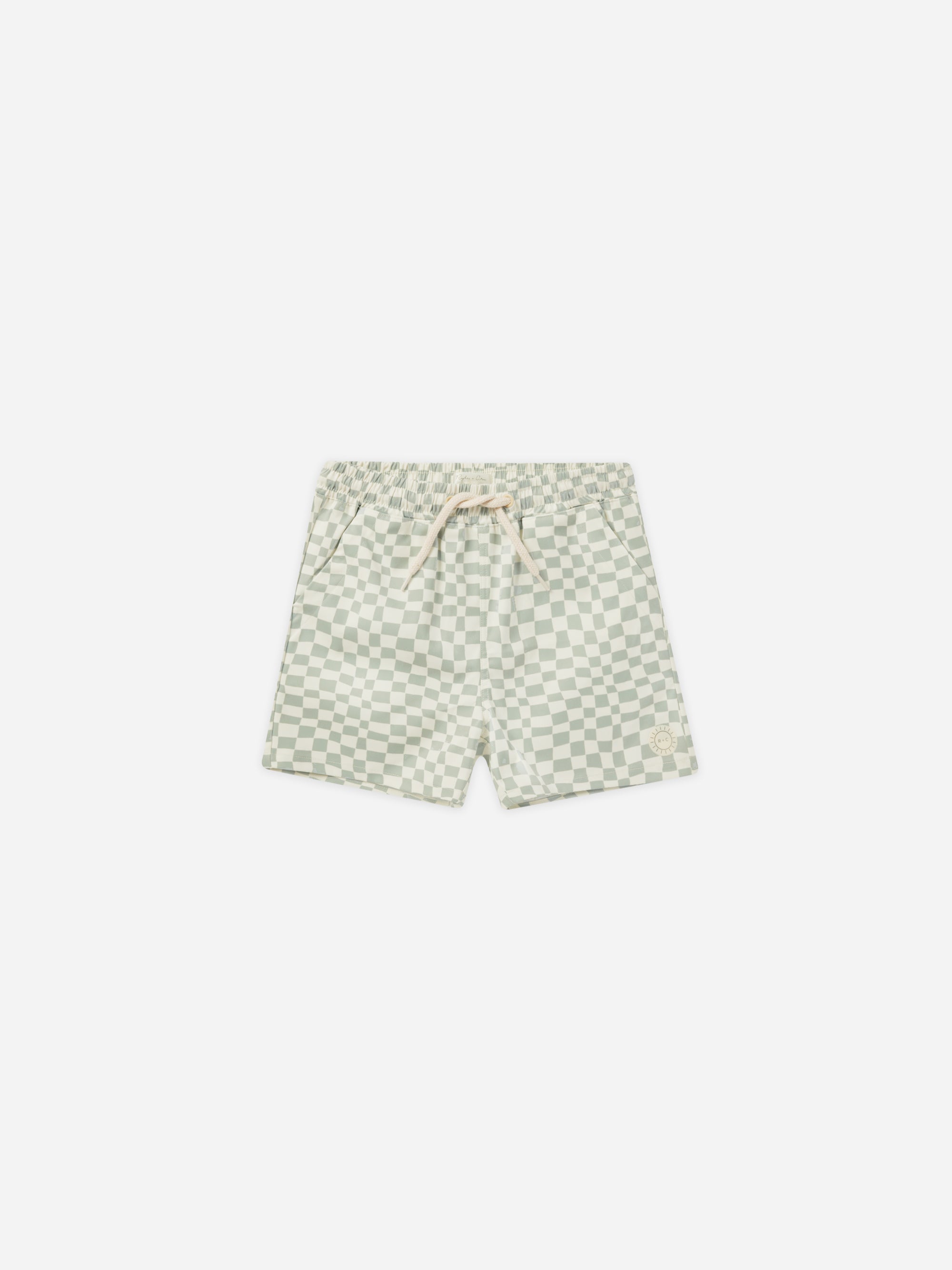 Boardshort || Seafoam Check - Rylee + Cru | Kids Clothes | Trendy Baby Clothes | Modern Infant Outfits |