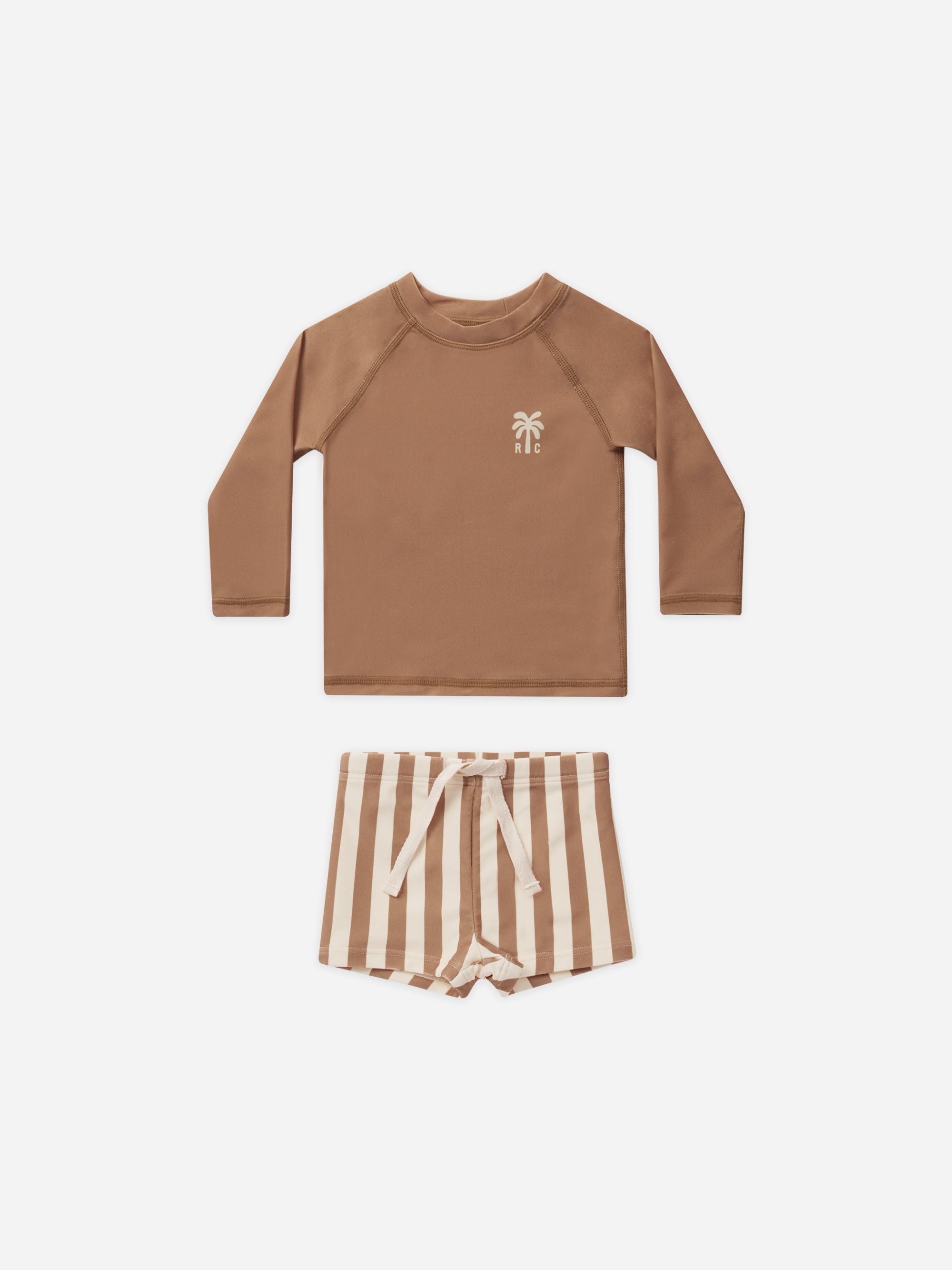 Rash Guard Boy Set || Clay Stripe - Rylee + Cru | Kids Clothes | Trendy Baby Clothes | Modern Infant Outfits |