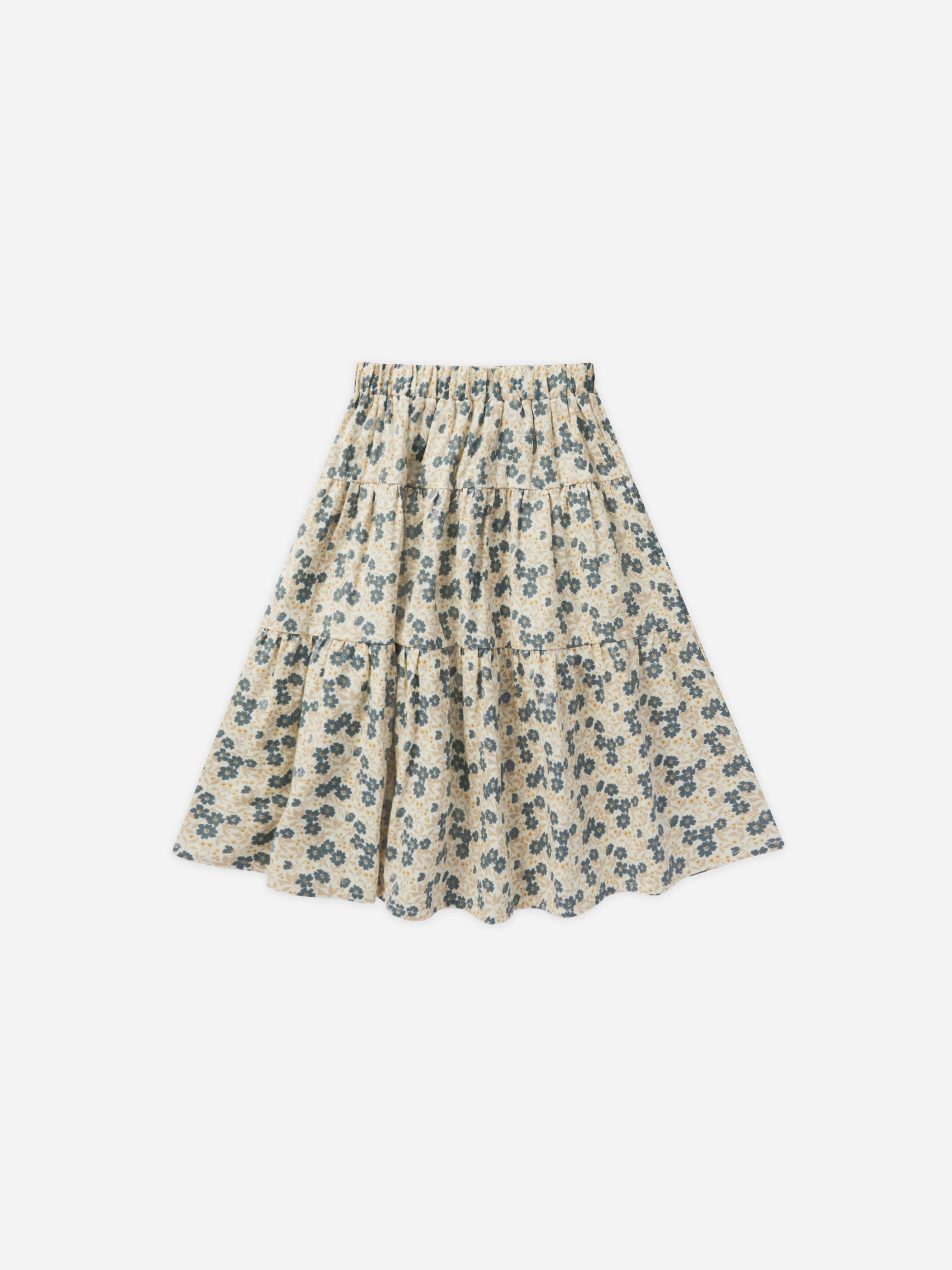Tiered Midi Skirt || Blue Ditsy - Rylee + Cru | Kids Clothes | Trendy Baby Clothes | Modern Infant Outfits |