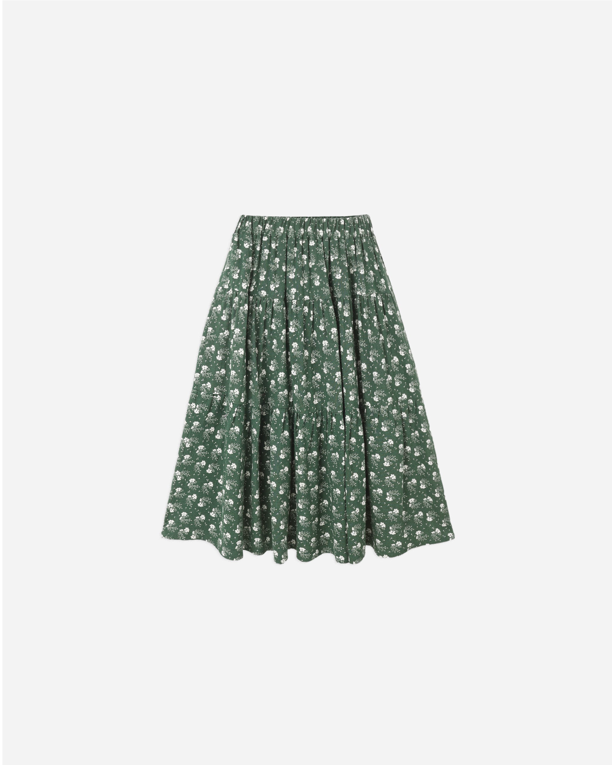 Tiered Midi Skirt || Green Ditsy - Rylee + Cru | Kids Clothes | Trendy Baby Clothes | Modern Infant Outfits |