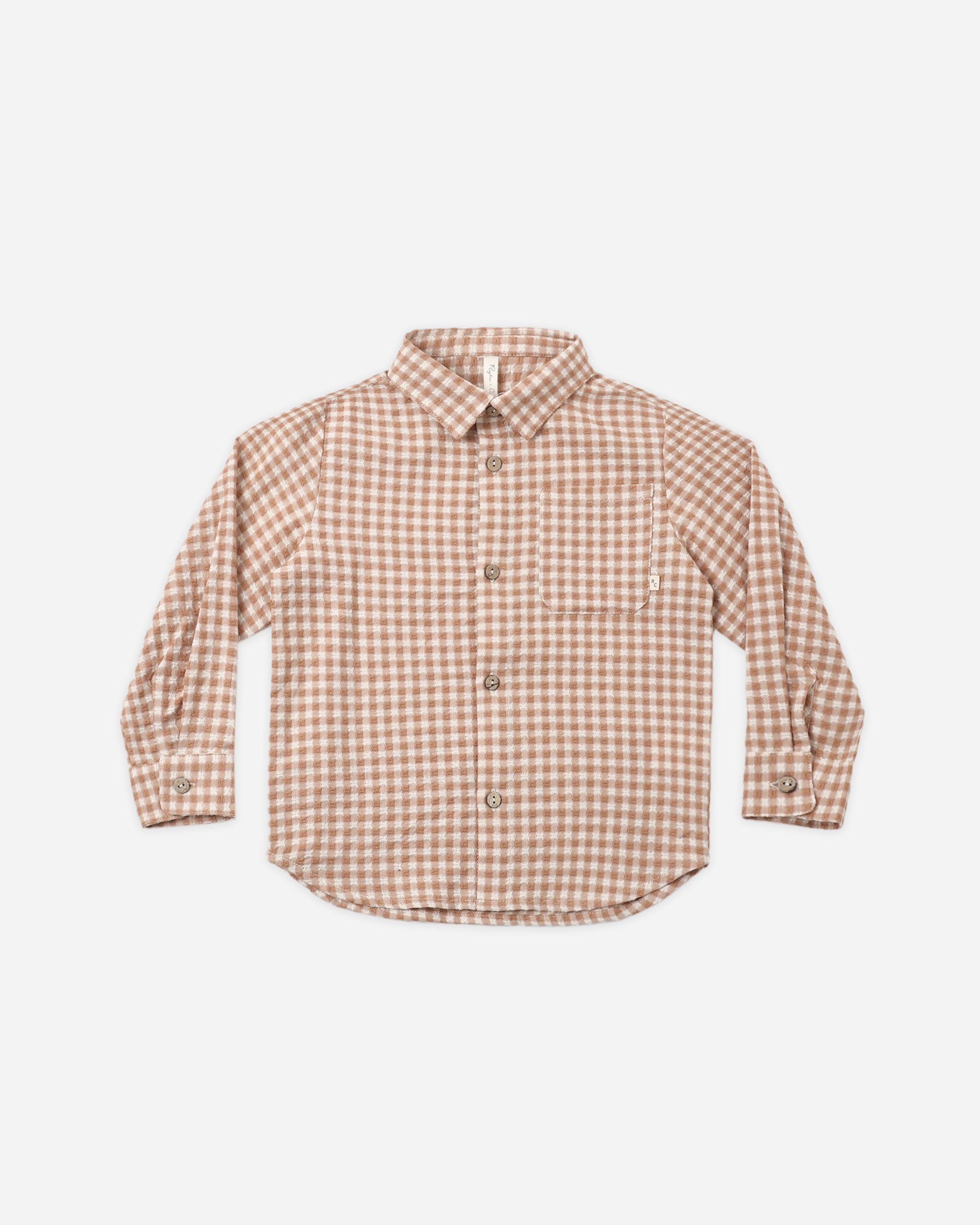 Collared Long Sleeve Shirt Fawn Gingham - Rylee + Cru | Kids Clothes | Trendy Baby Clothes | Modern Infant Outfits |