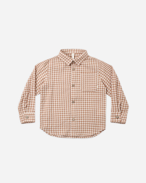 Collared Long Sleeve Shirt Fawn Gingham - Rylee + Cru | Kids Clothes | Trendy Baby Clothes | Modern Infant Outfits |