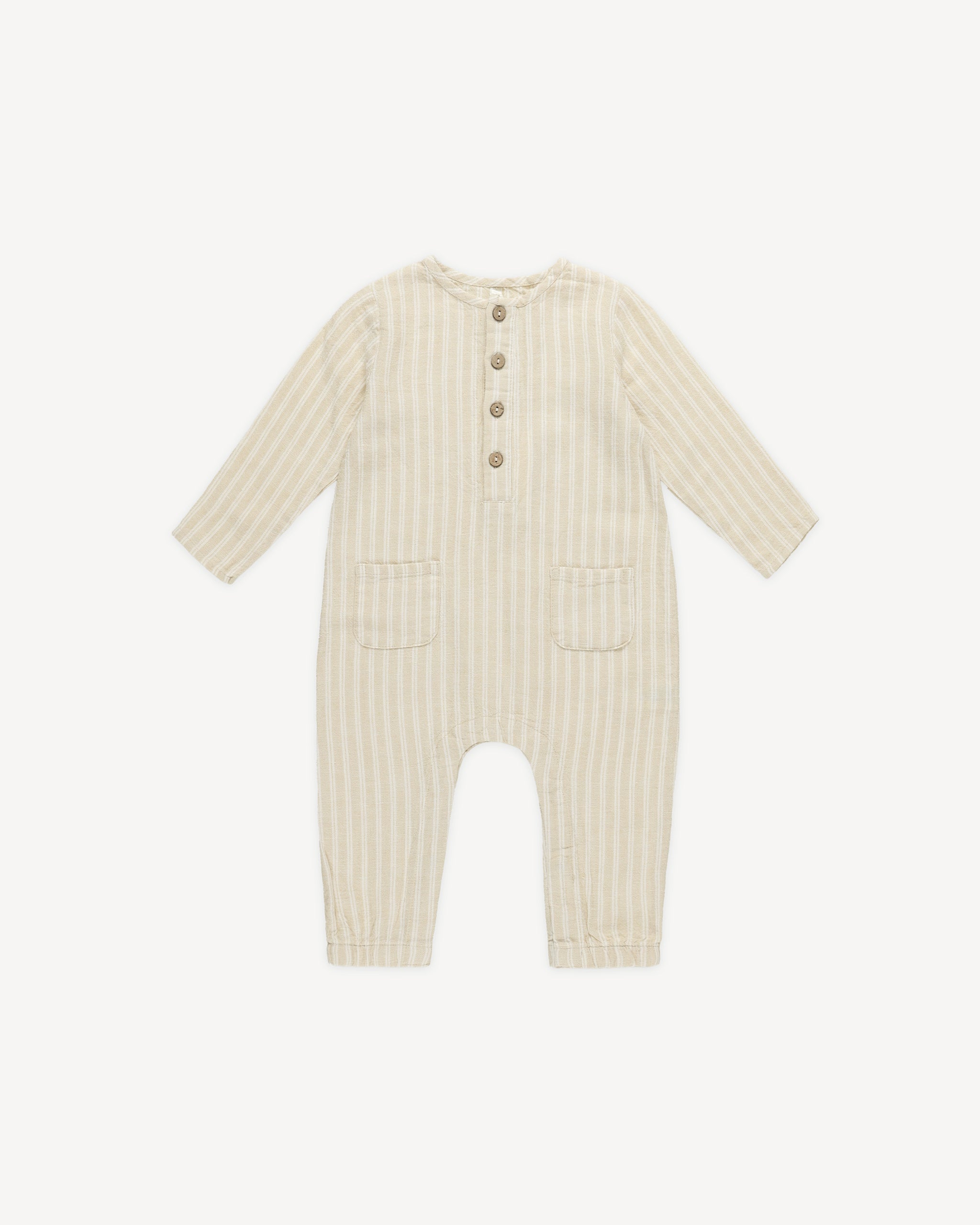 Long Sleeve Woven Jumpsuit || Champagne Stripe - Rylee + Cru | Kids Clothes | Trendy Baby Clothes | Modern Infant Outfits |
