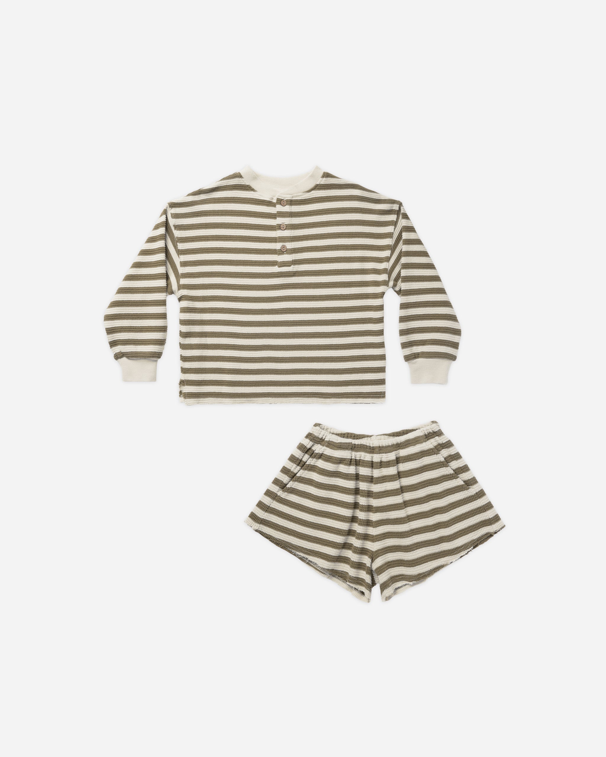 Waffle Knit Set || Moss Stripe - Rylee + Cru | Kids Clothes | Trendy Baby Clothes | Modern Infant Outfits |