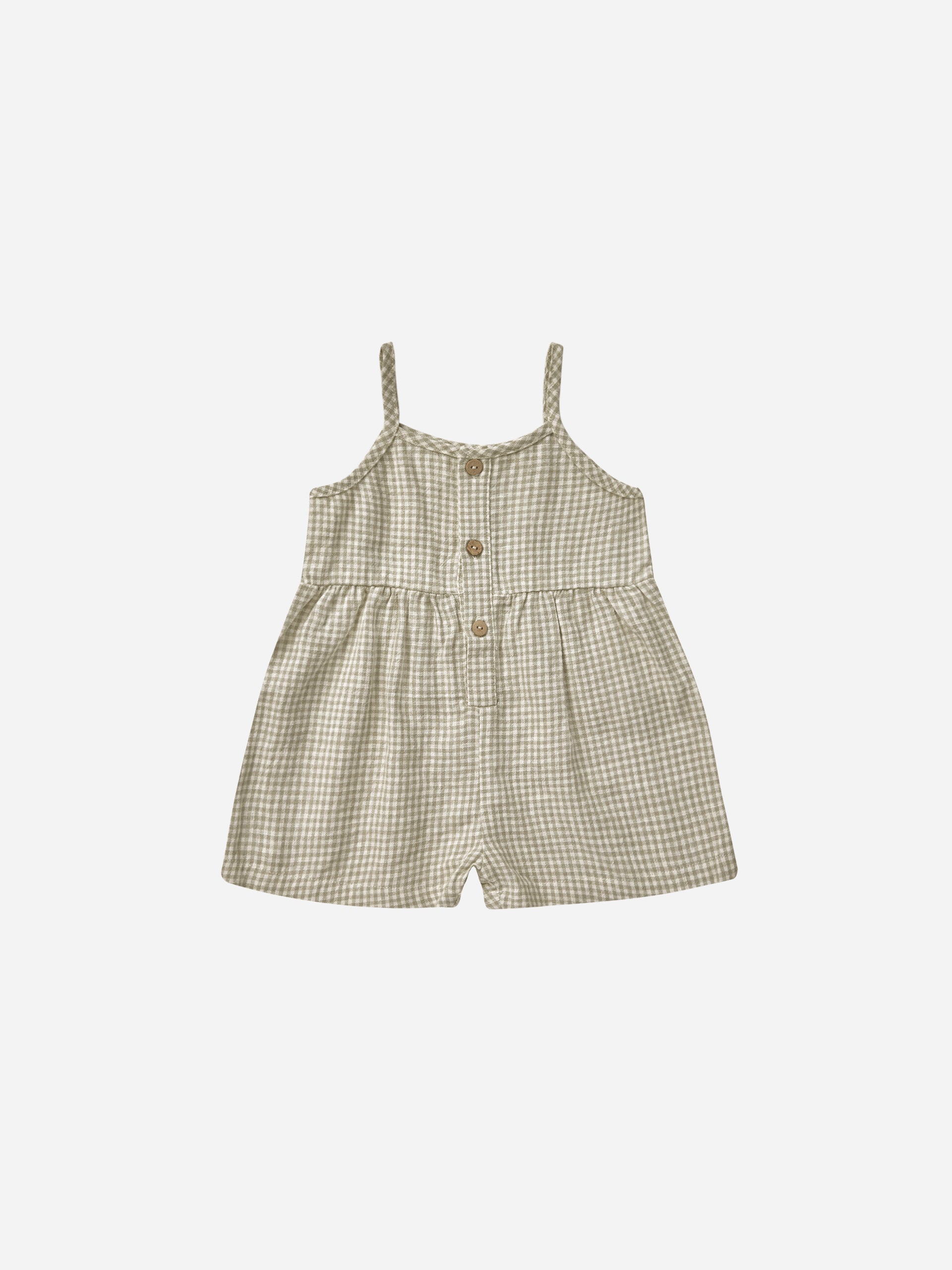 Button Romper || Sage Gingham - Rylee + Cru | Kids Clothes | Trendy Baby Clothes | Modern Infant Outfits |