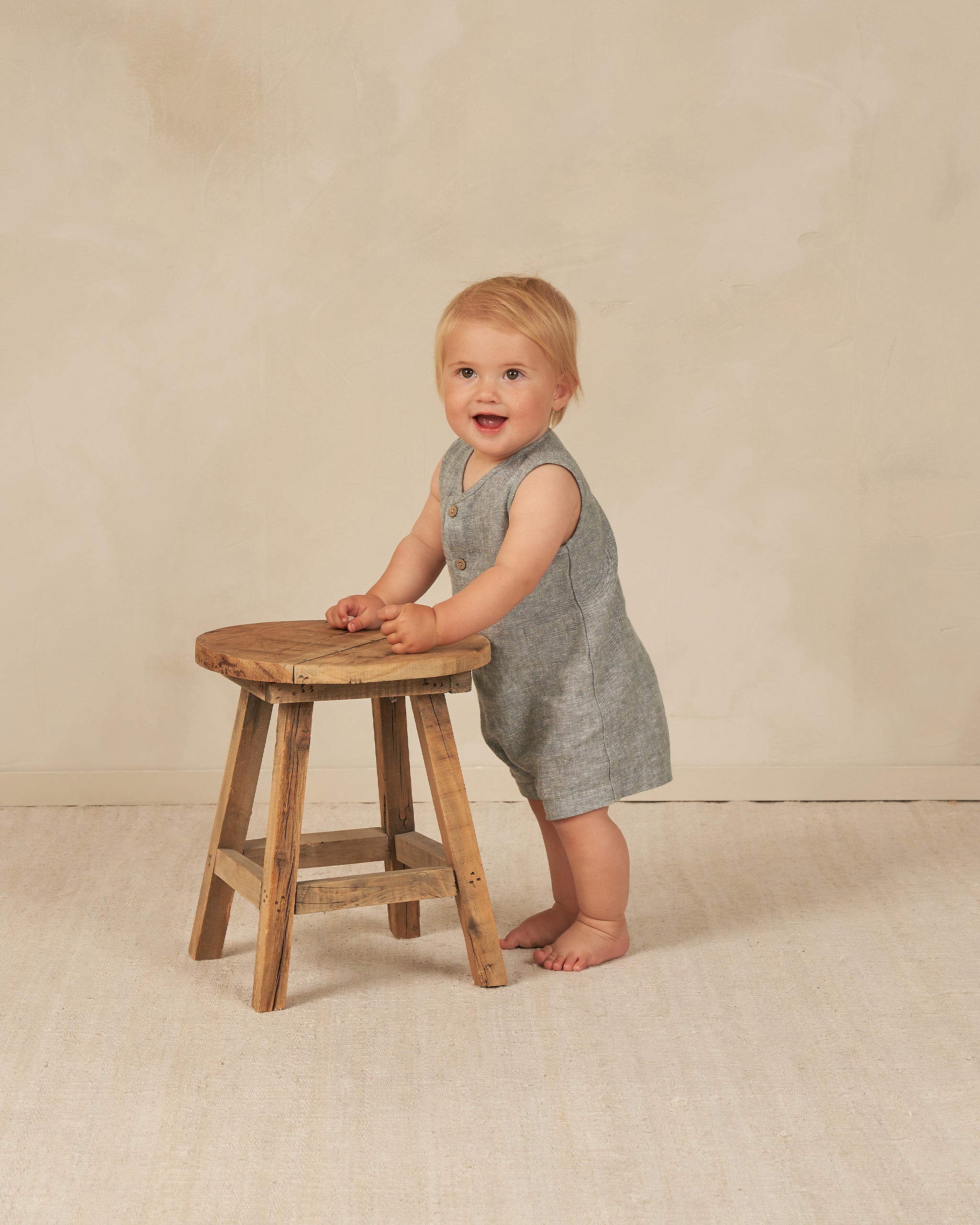 Maverick Romper || Heathered Indigo - Rylee + Cru | Kids Clothes | Trendy Baby Clothes | Modern Infant Outfits |