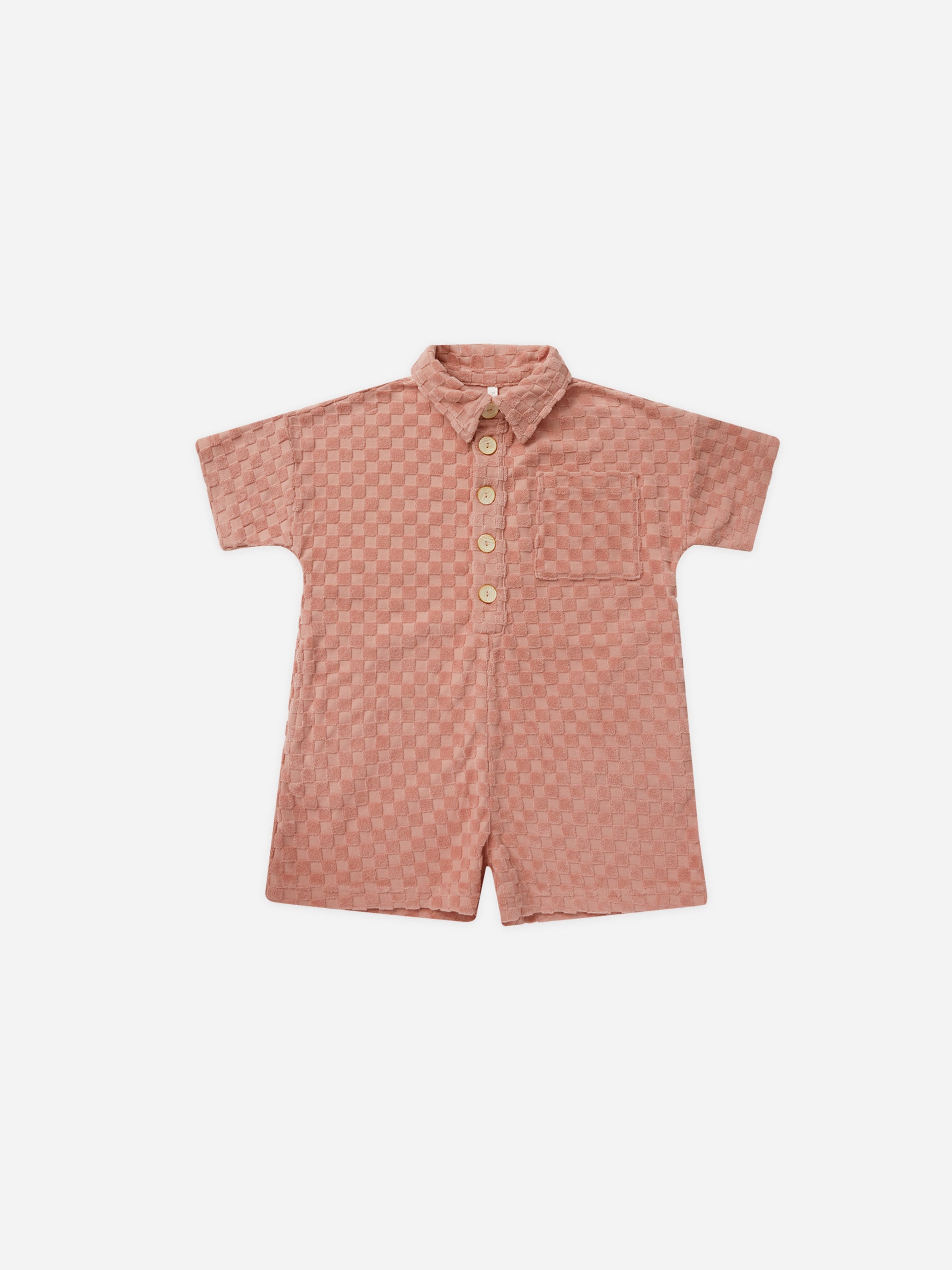 Frankie Romper || Pink Check - Rylee + Cru | Kids Clothes | Trendy Baby Clothes | Modern Infant Outfits |
