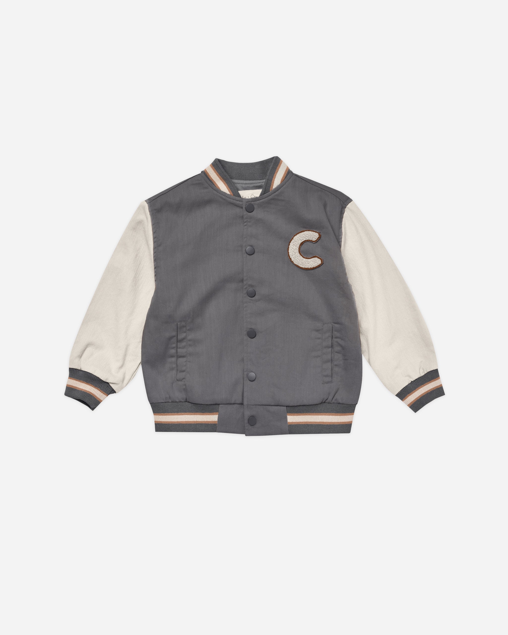 Varsity Jacket || Slate - Rylee + Cru | Kids Clothes | Trendy Baby Clothes | Modern Infant Outfits |
