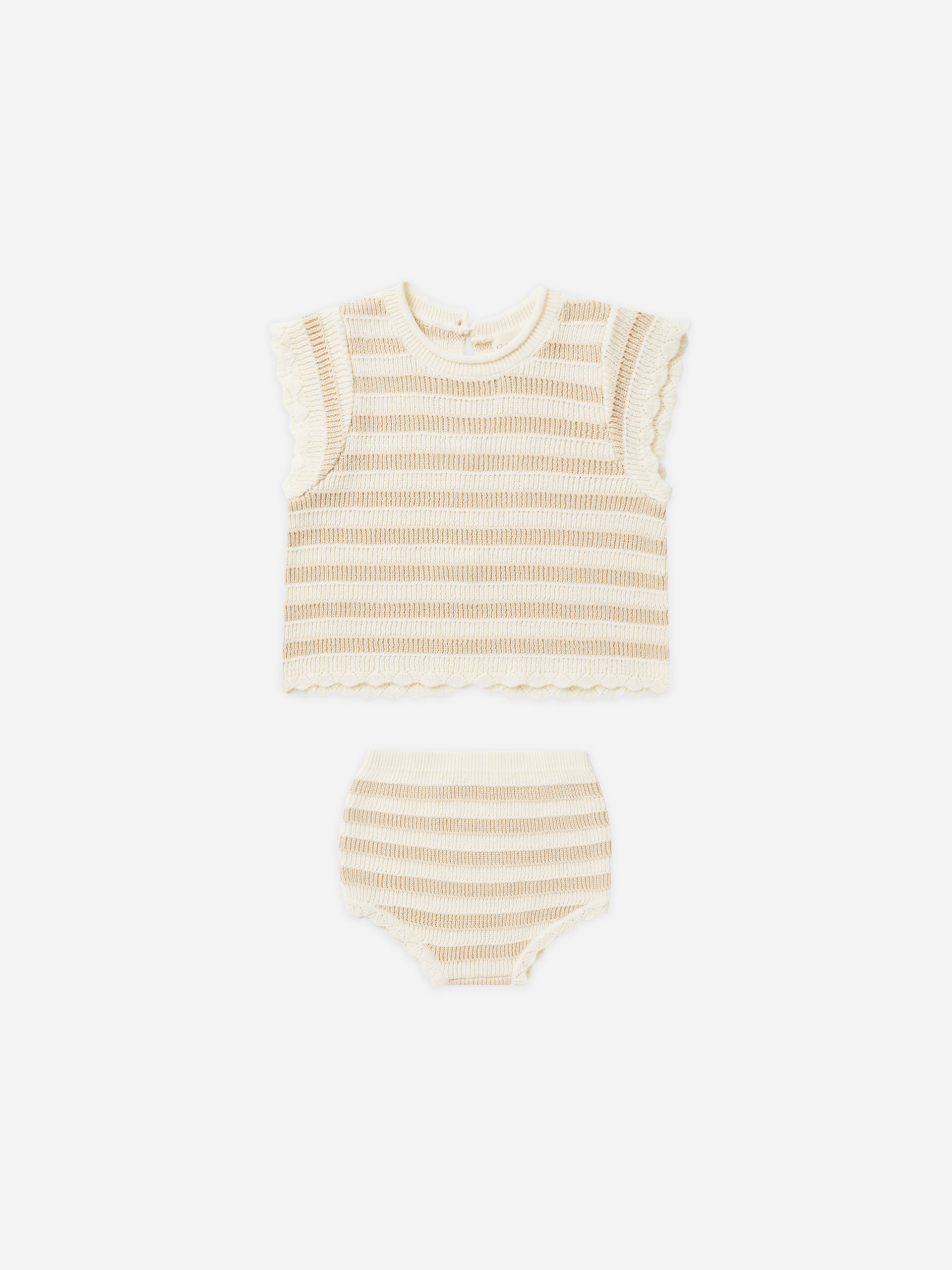 Scallop Knit Baby Set || Sand Stripe - Rylee + Cru | Kids Clothes | Trendy Baby Clothes | Modern Infant Outfits |
