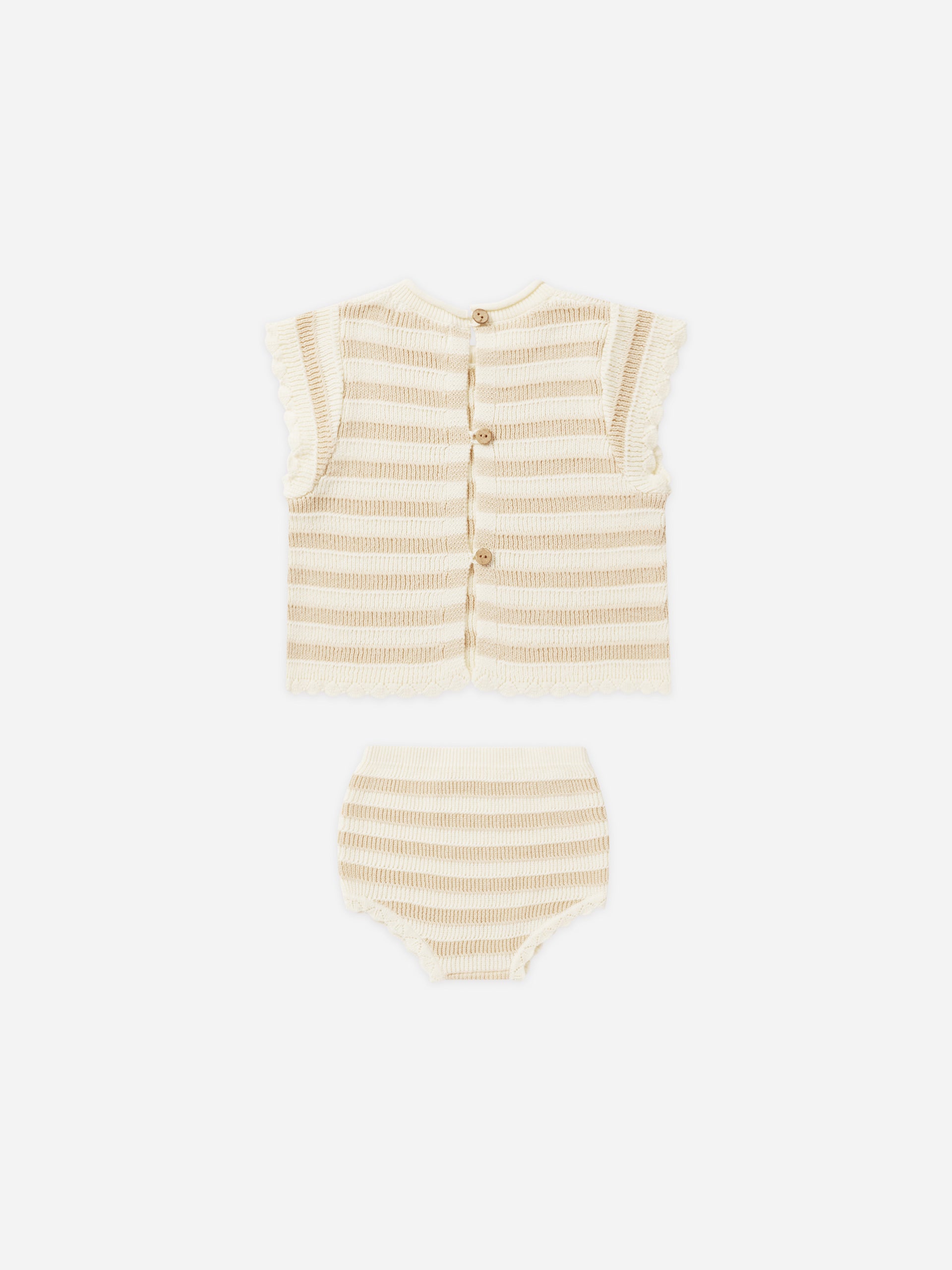 Scallop Knit Baby Set || Sand Stripe - Rylee + Cru | Kids Clothes | Trendy Baby Clothes | Modern Infant Outfits |