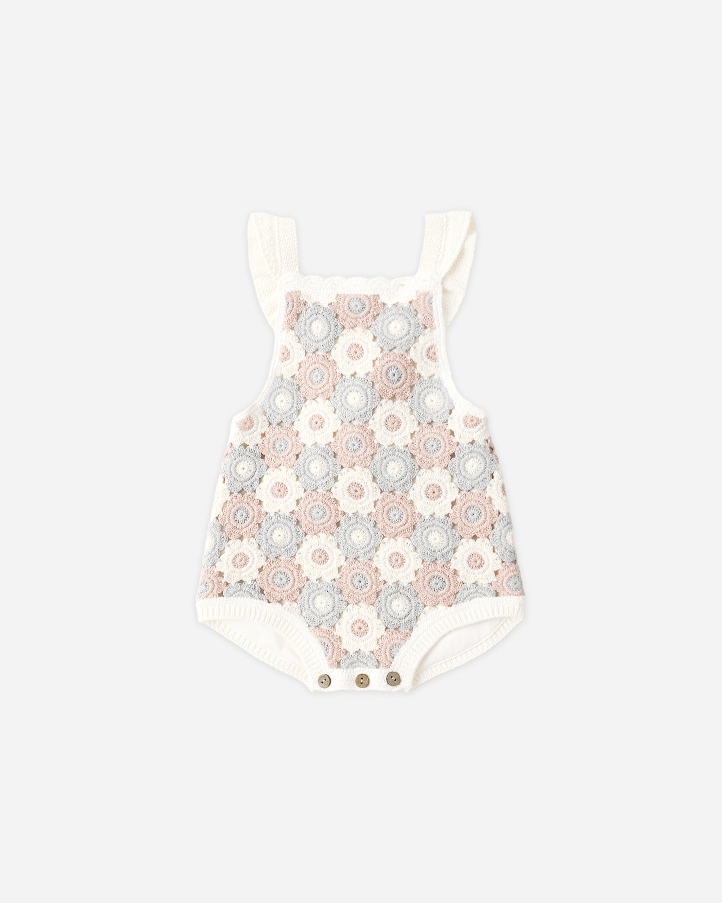 Crochet Romper Blue, Light Pink, Ivory - Rylee + Cru | Kids Clothes | Trendy Baby Clothes | Modern Infant Outfits |