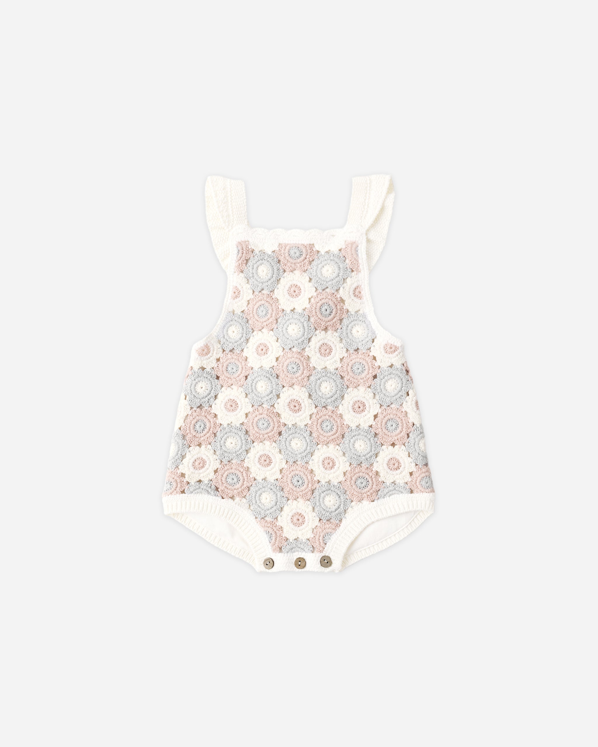 Crochet Romper Blue, Light Pink, Ivory - Rylee + Cru | Kids Clothes | Trendy Baby Clothes | Modern Infant Outfits |