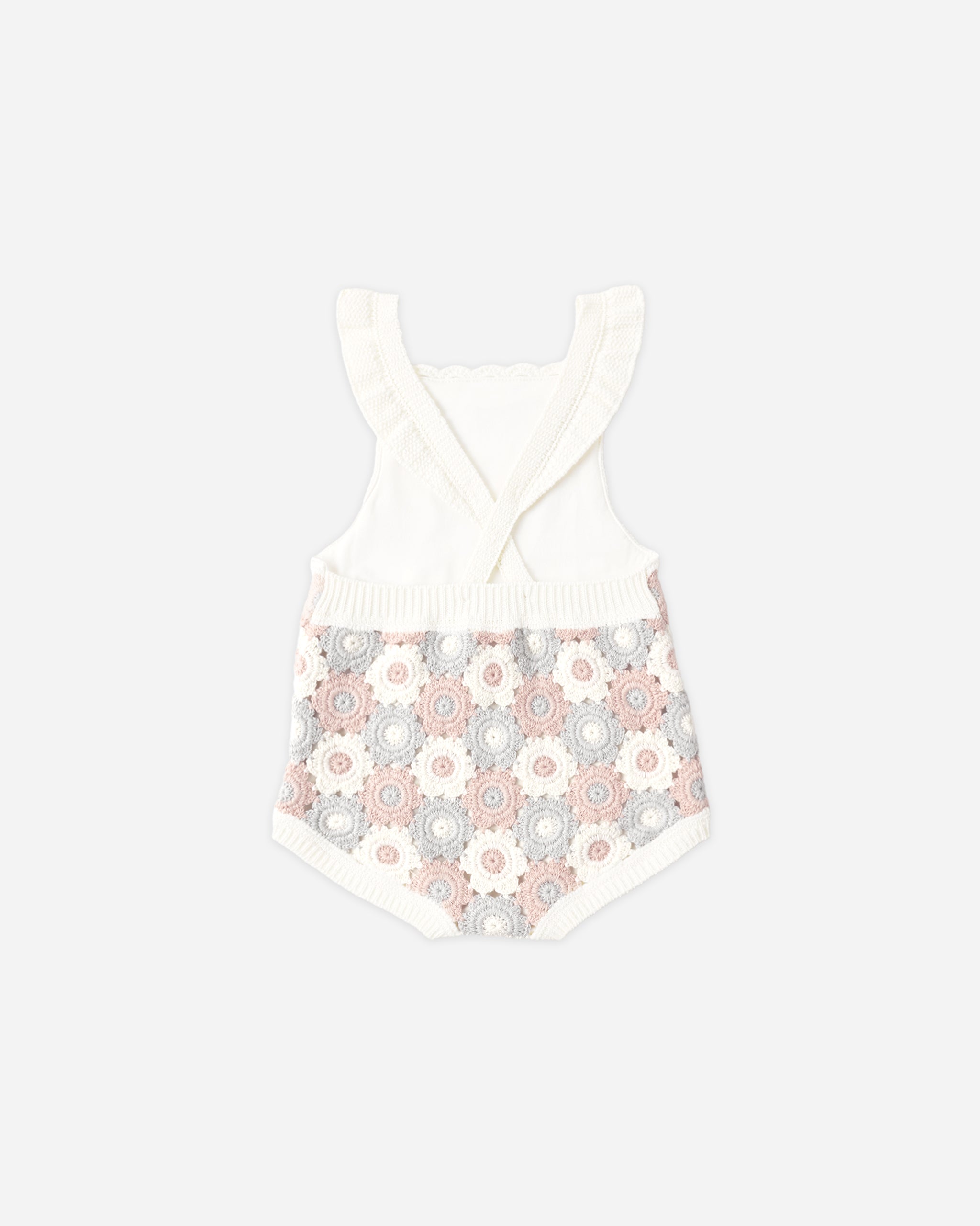 Crochet Romper Blue, Light Pink, Ivory - Rylee + Cru | Kids Clothes | Trendy Baby Clothes | Modern Infant Outfits |
