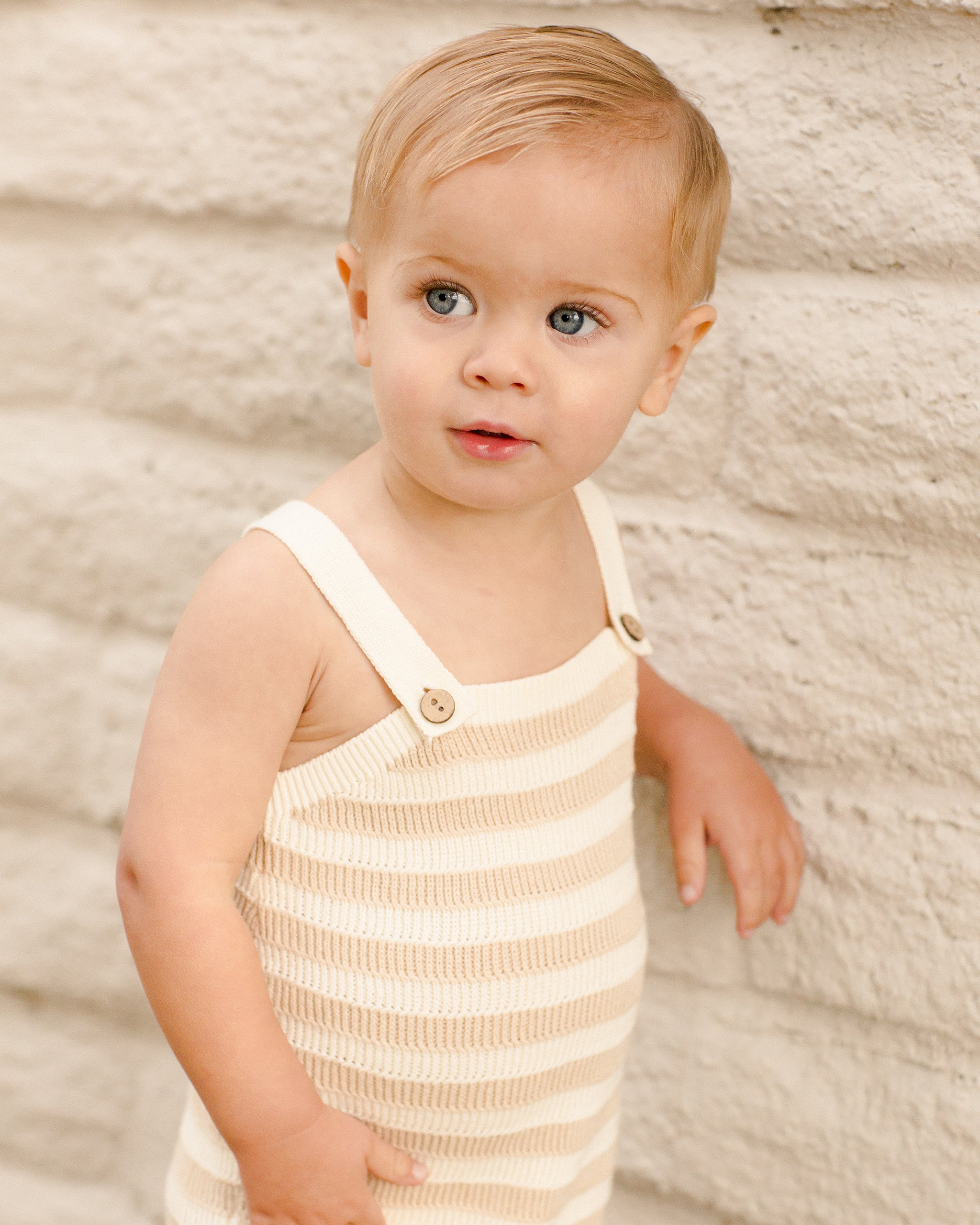 Knit Baby Romper || Sand Stripe - Rylee + Cru | Kids Clothes | Trendy Baby Clothes | Modern Infant Outfits |
