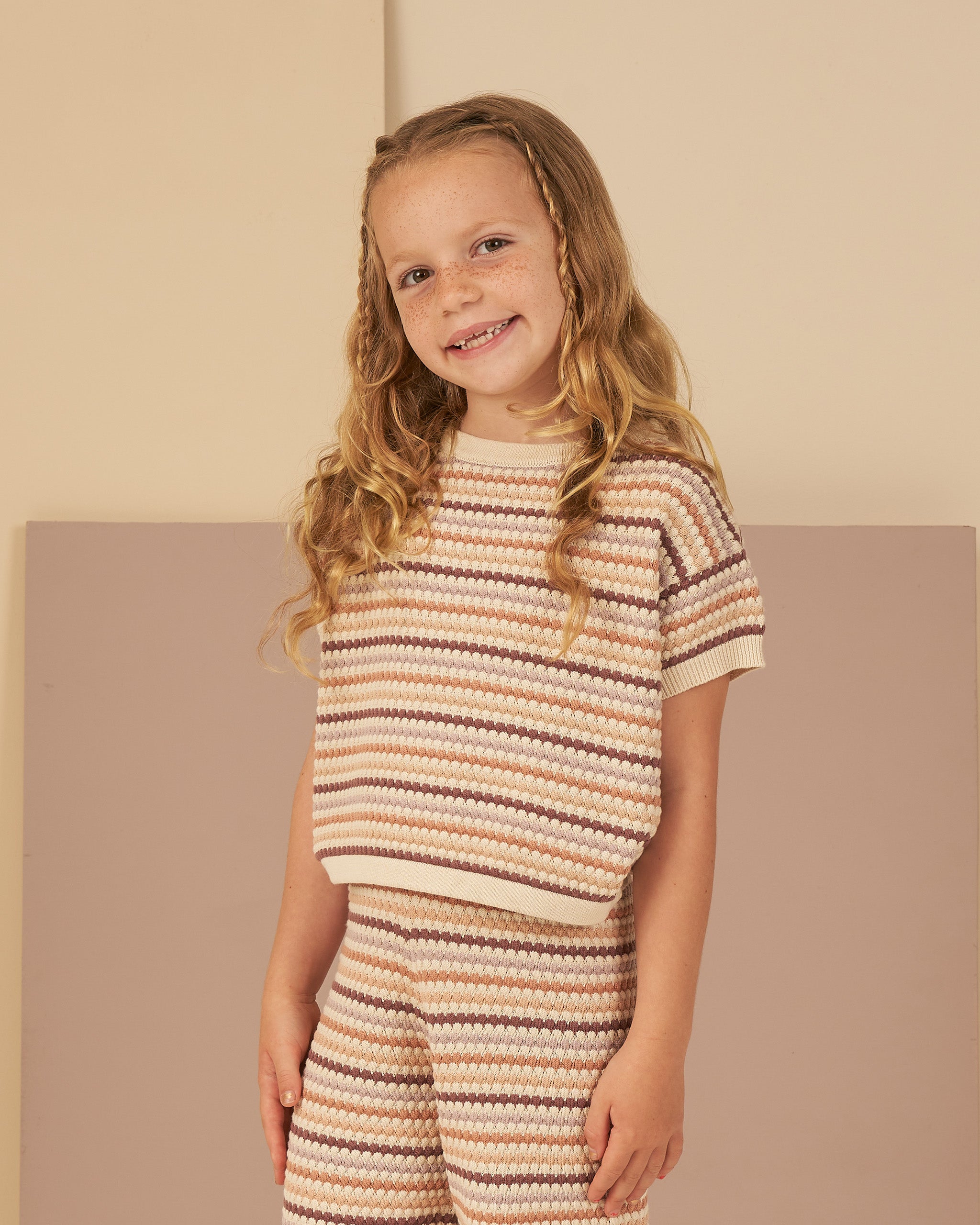Boxy Crop Knit Tee || Honeycomb Stripe - Rylee + Cru | Kids Clothes | Trendy Baby Clothes | Modern Infant Outfits |