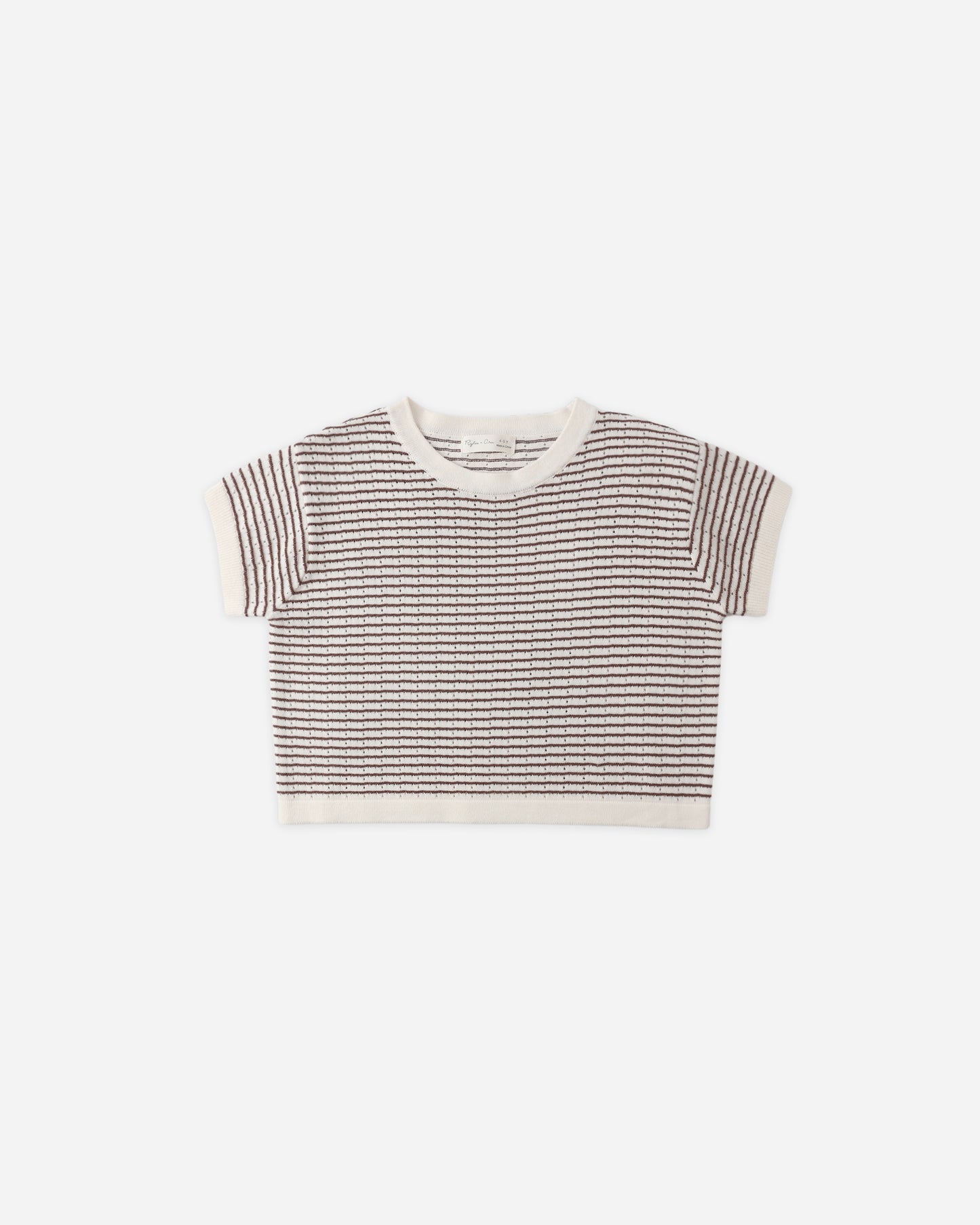 Boxy Crop Knit Tee Chocolate Stripe