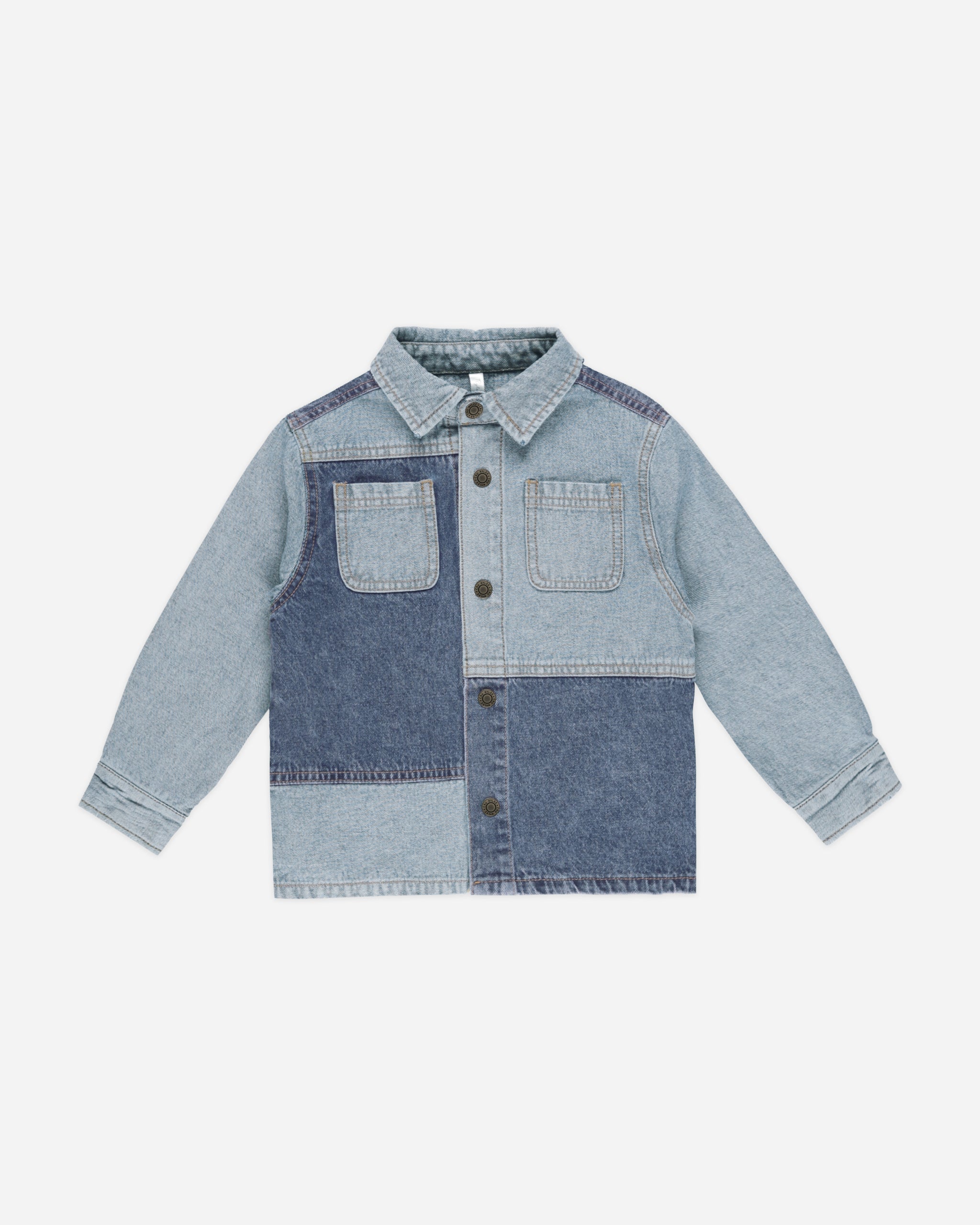 Patchwork Overshirt || Light Washed Denim