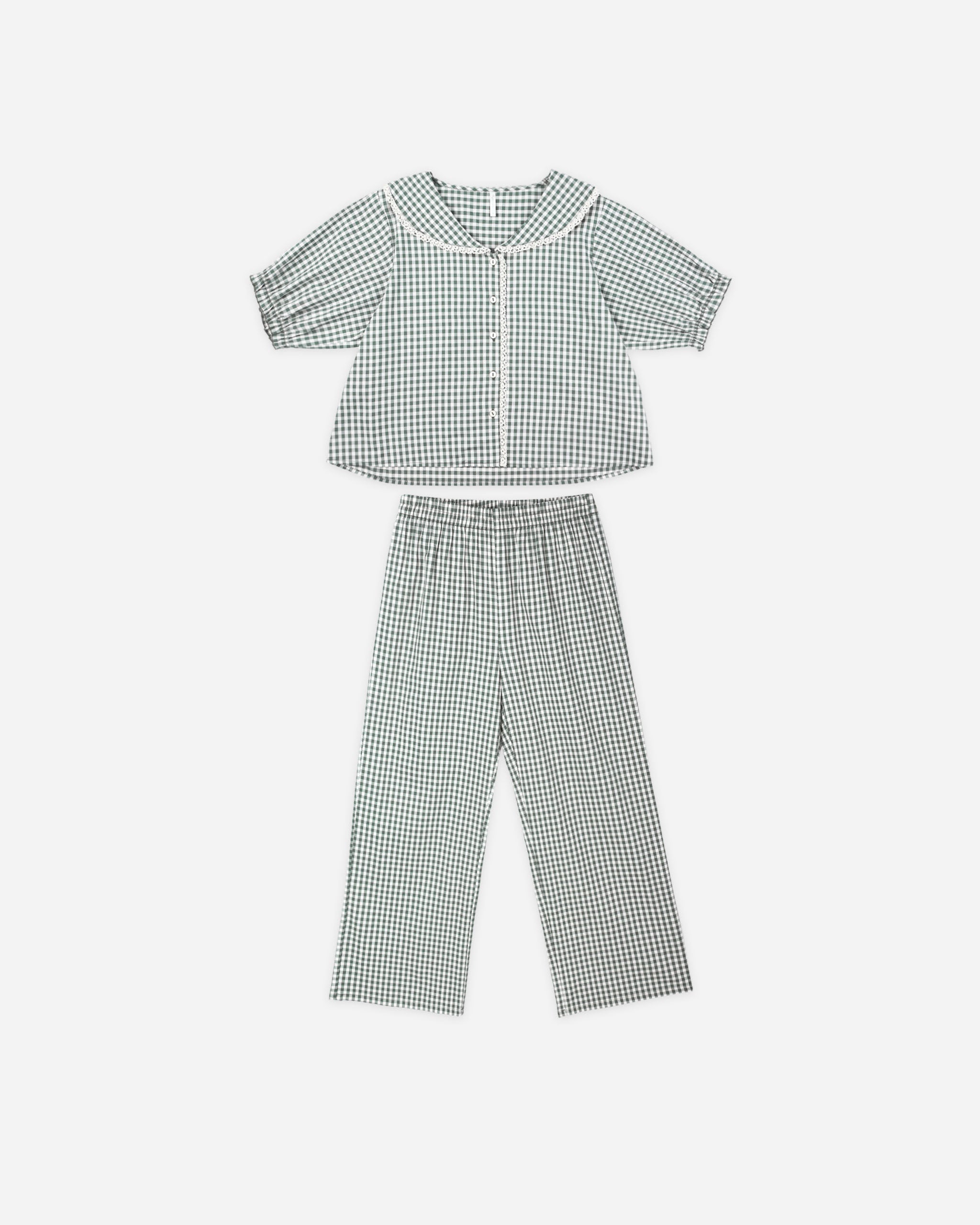 Ruffle Pajamas || Evergreen Gingham - Rylee + Cru | Kids Clothes | Trendy Baby Clothes | Modern Infant Outfits |