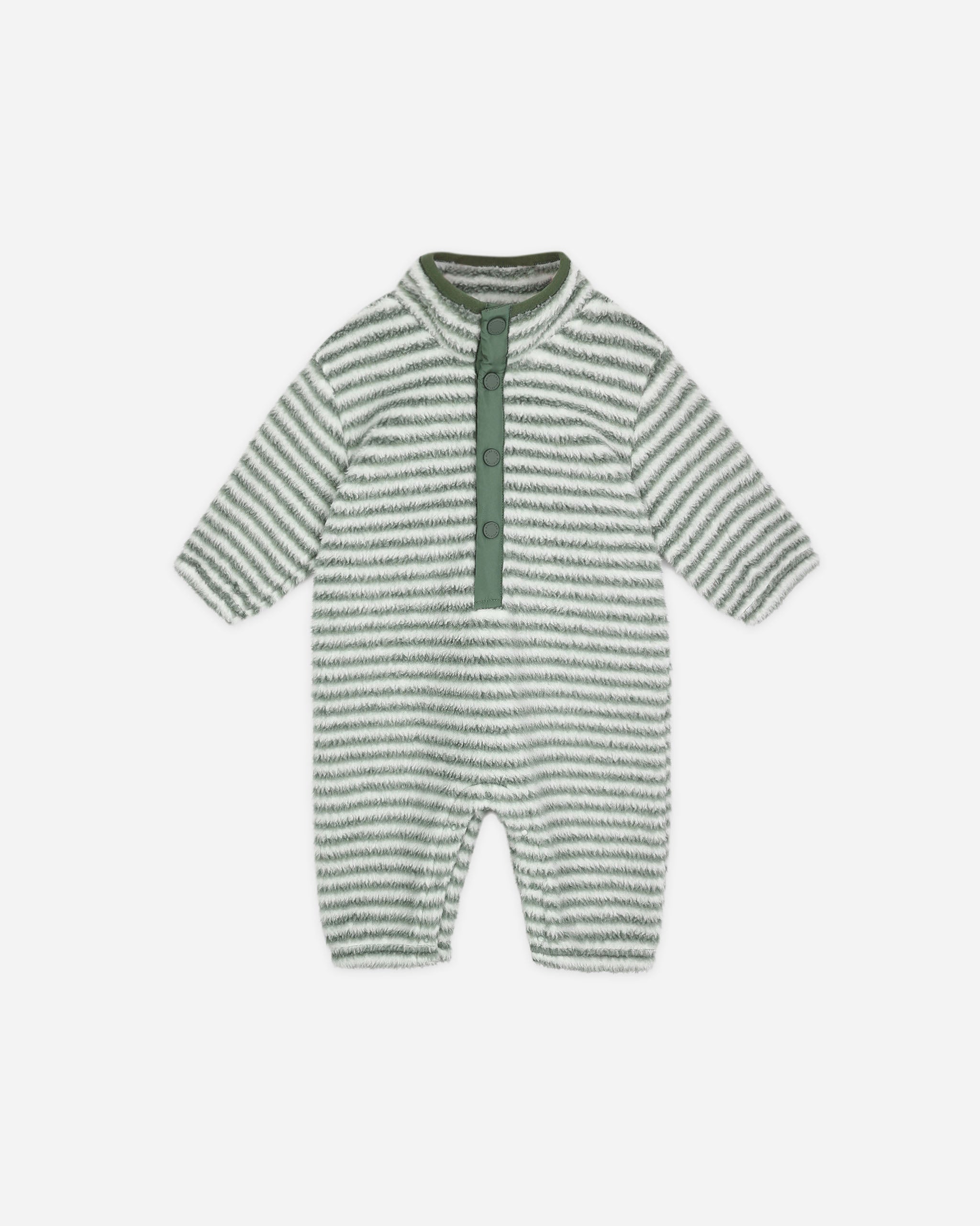 Fuzzy Winter Jumpsuit || Evergreen Stripe - Rylee + Cru | Kids Clothes | Trendy Baby Clothes | Modern Infant Outfits |