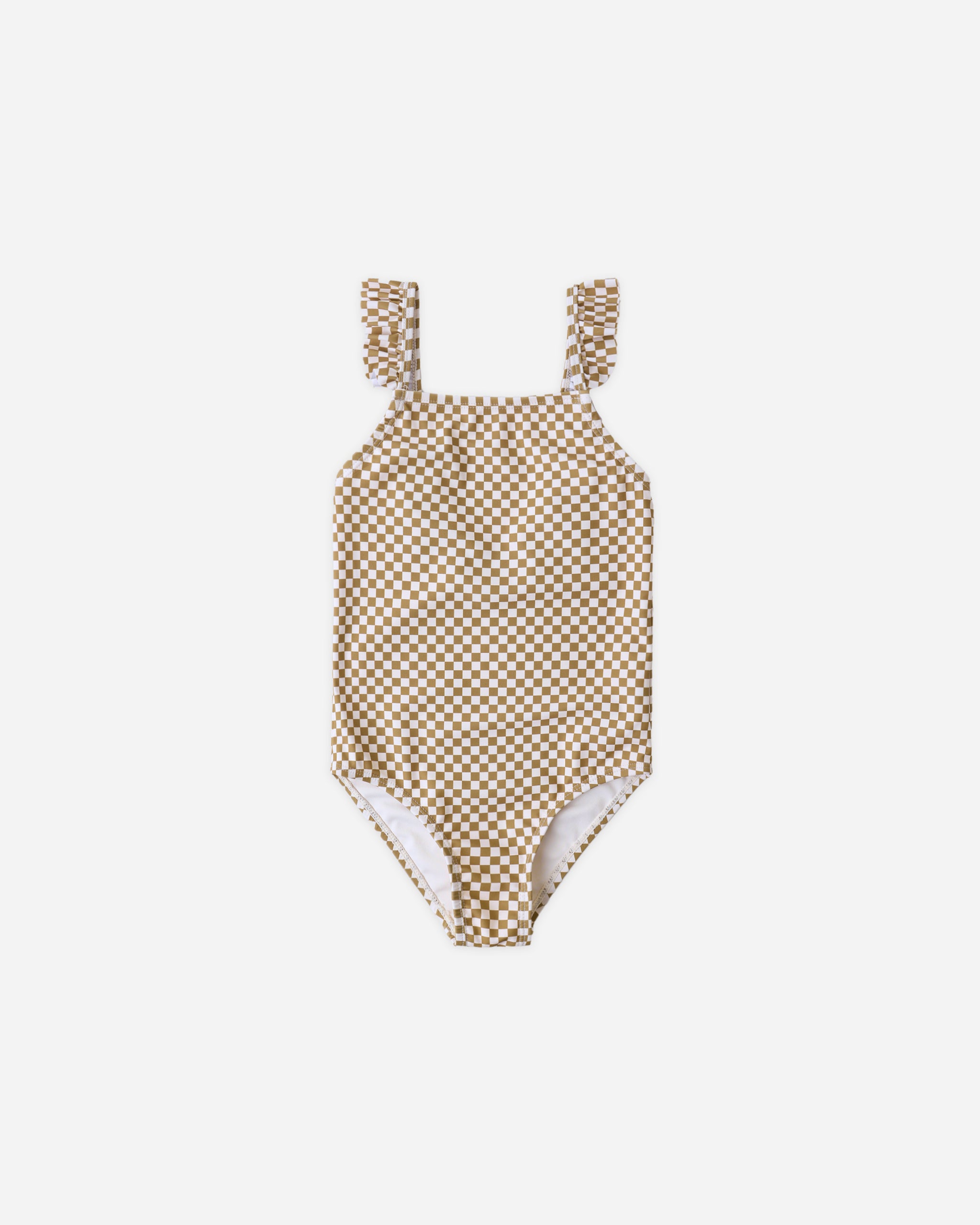 Positano One-Piece Ocre Check - Rylee + Cru | Kids Clothes | Trendy Baby Clothes | Modern Infant Outfits |