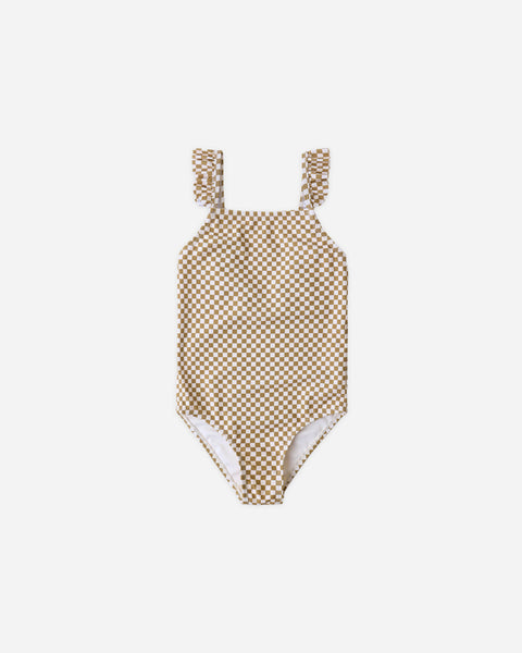 LE’RURE　Kiarakira check onepiece　ベージュ・S Positano One-Piece Ocre Check – Rylee + Cru