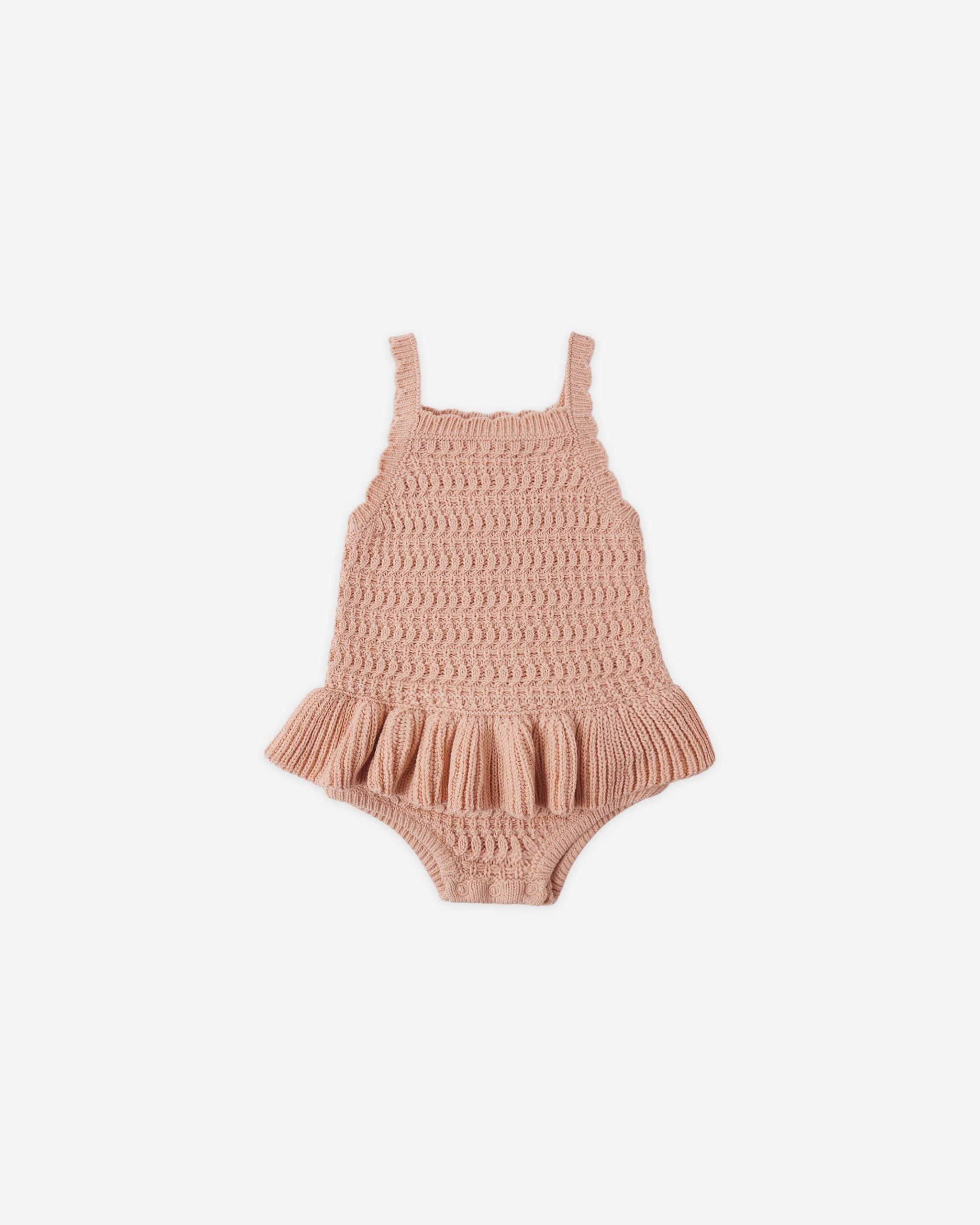 Crochet Ruffle Romper Melon - Rylee + Cru | Kids Clothes | Trendy Baby Clothes | Modern Infant Outfits |