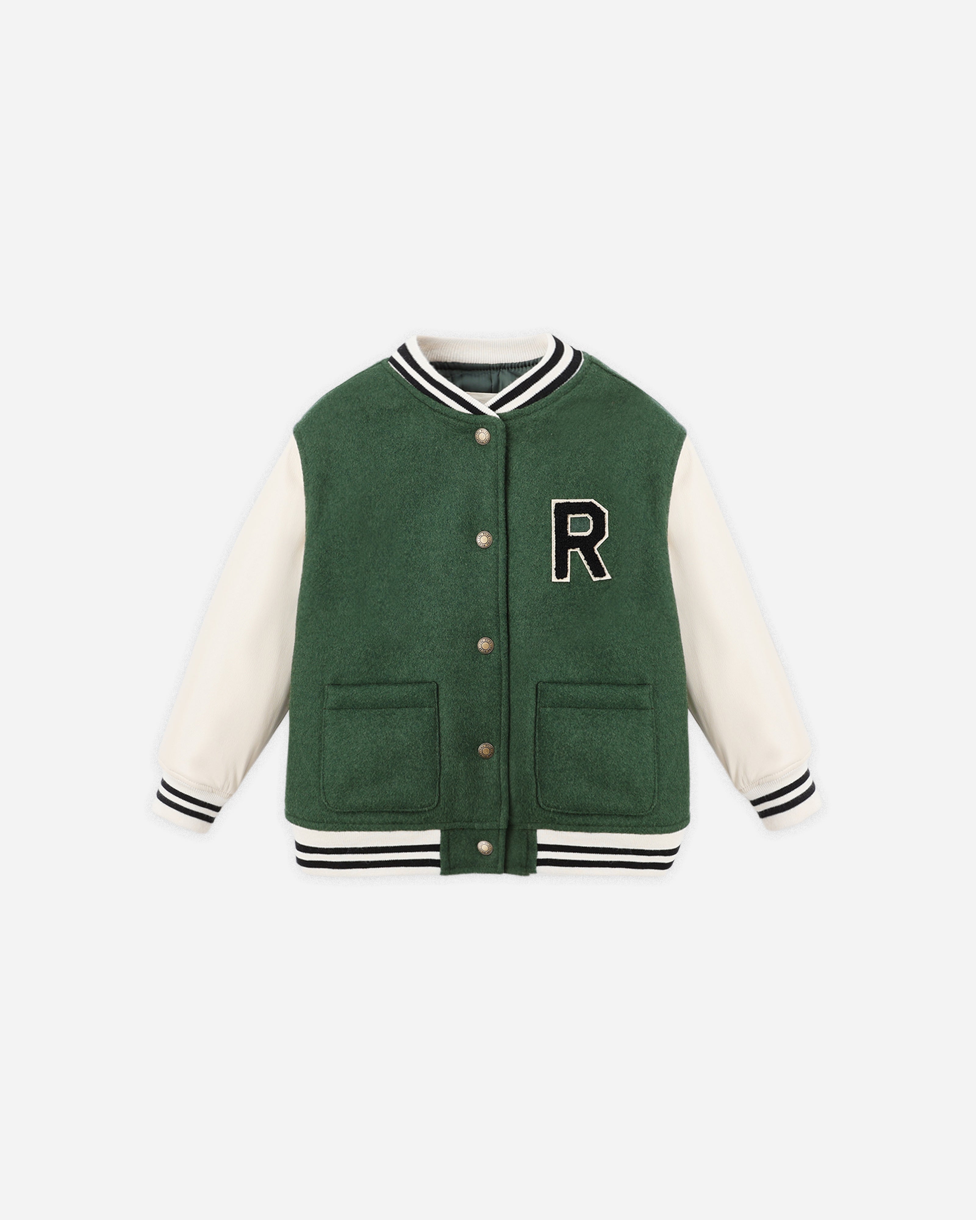 Varsity Jacket || Green - Rylee + Cru | Kids Clothes | Trendy Baby Clothes | Modern Infant Outfits |