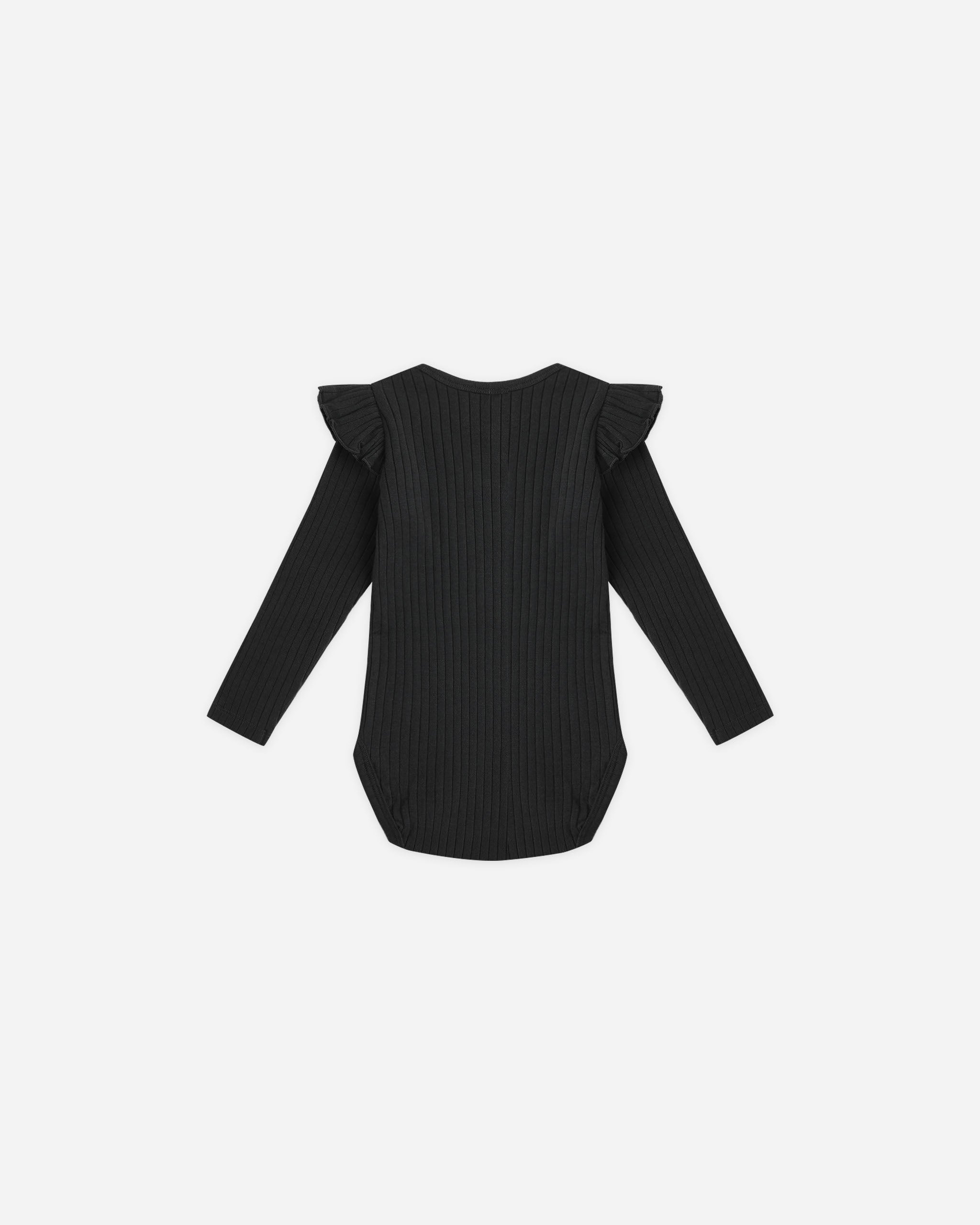 Shoulder Ruffle Bodysuit || Black - Rylee + Cru | Kids Clothes | Trendy Baby Clothes | Modern Infant Outfits |