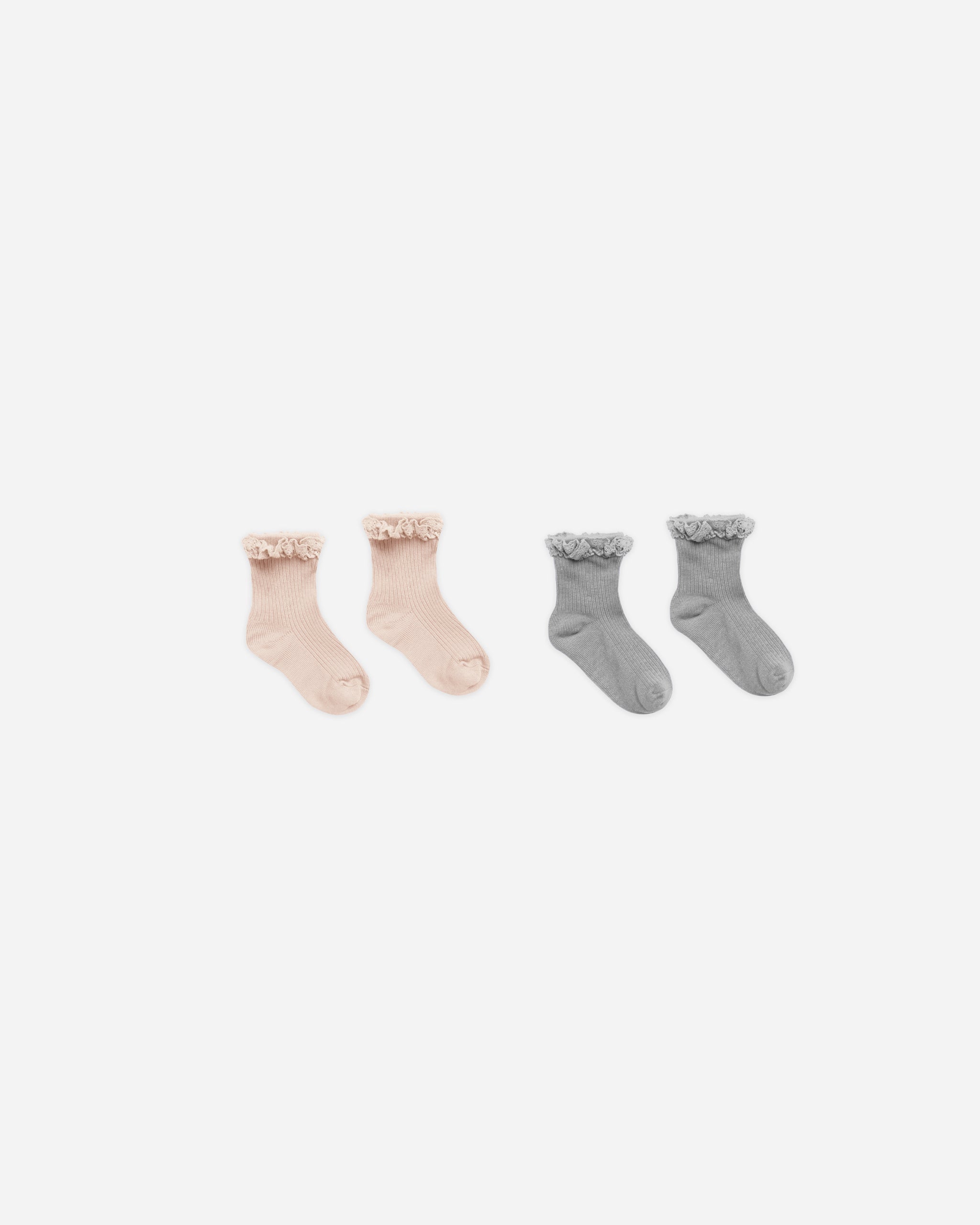 Lace Trim Sock Sets || Shell, Dusty Blue