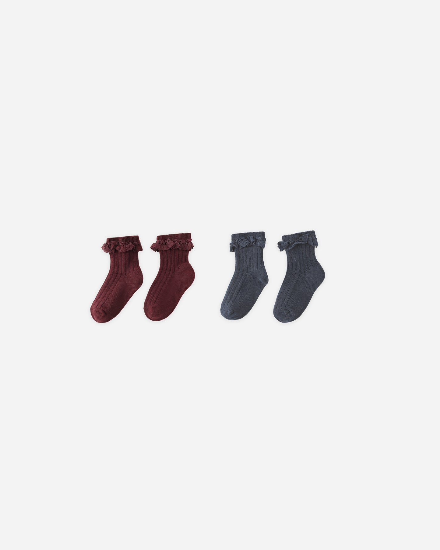 Lace Trim Socks, 2-pack || Burgundy, Navy - Rylee + Cru | Kids Clothes | Trendy Baby Clothes | Modern Infant Outfits |