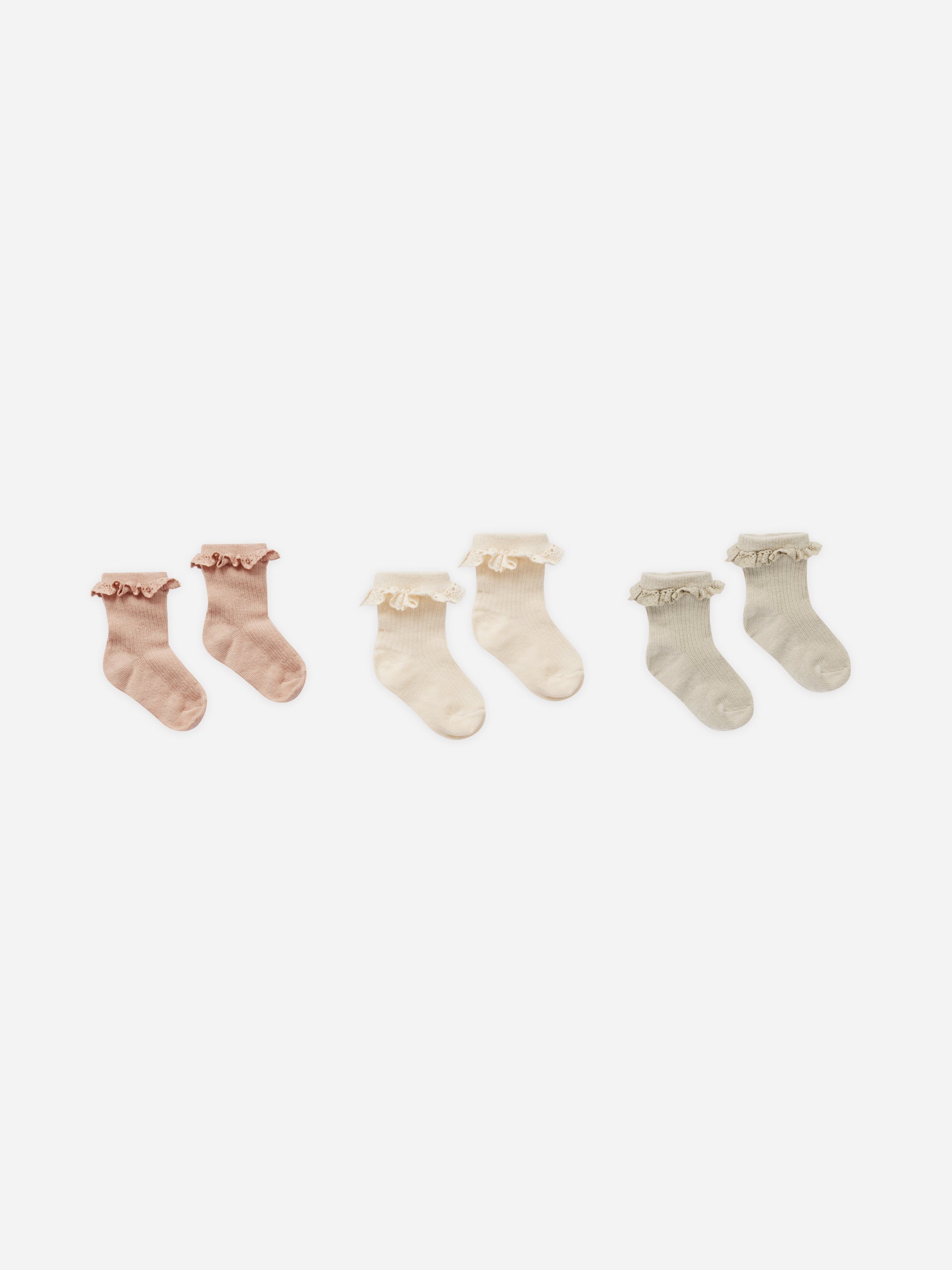 Lace Trim Socks, 3-Pack || Blush, Natural, Dove - Rylee + Cru | Kids Clothes | Trendy Baby Clothes | Modern Infant Outfits |
