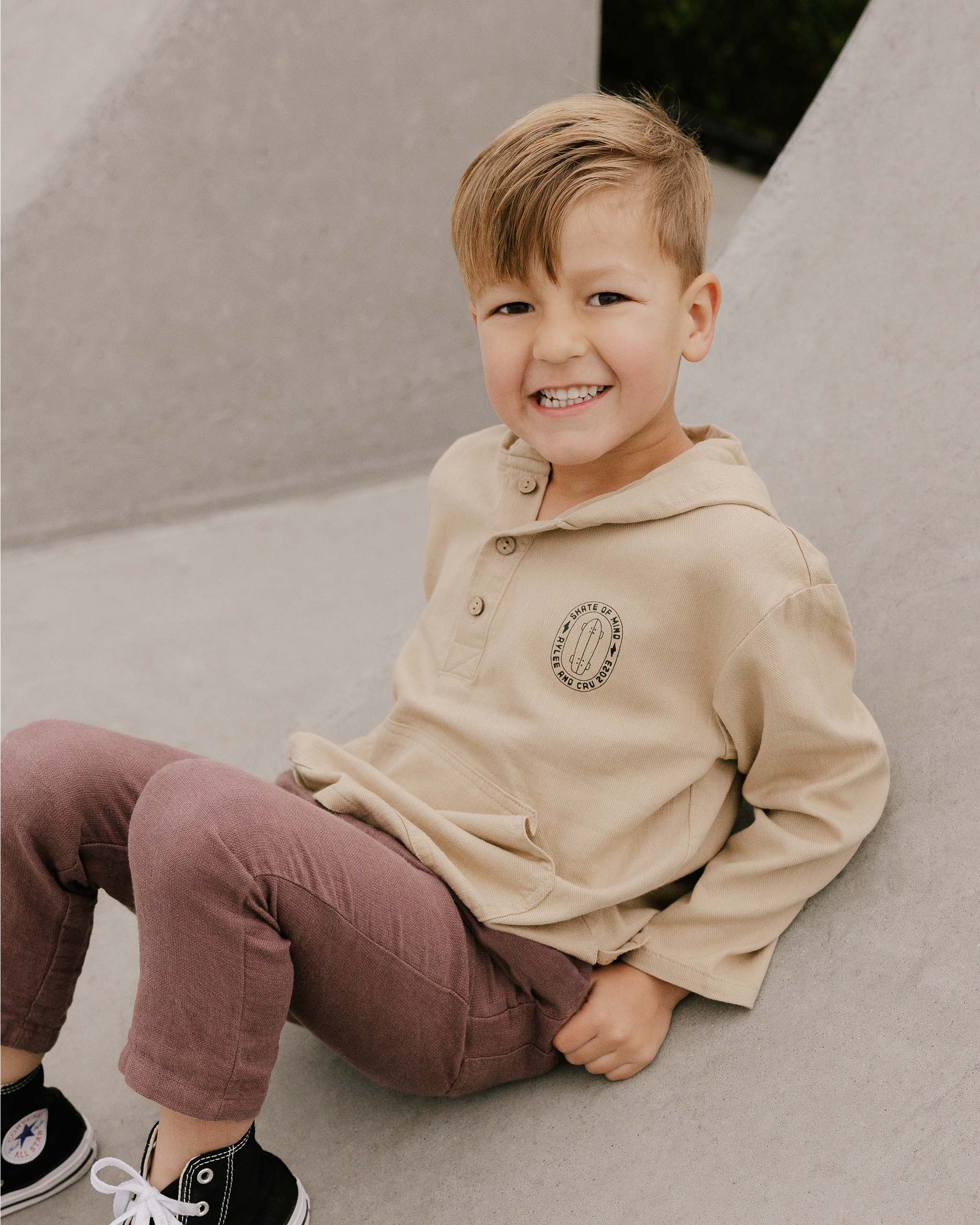 Henley Hoodie || Sand - Rylee + Cru | Kids Clothes | Trendy Baby Clothes | Modern Infant Outfits |