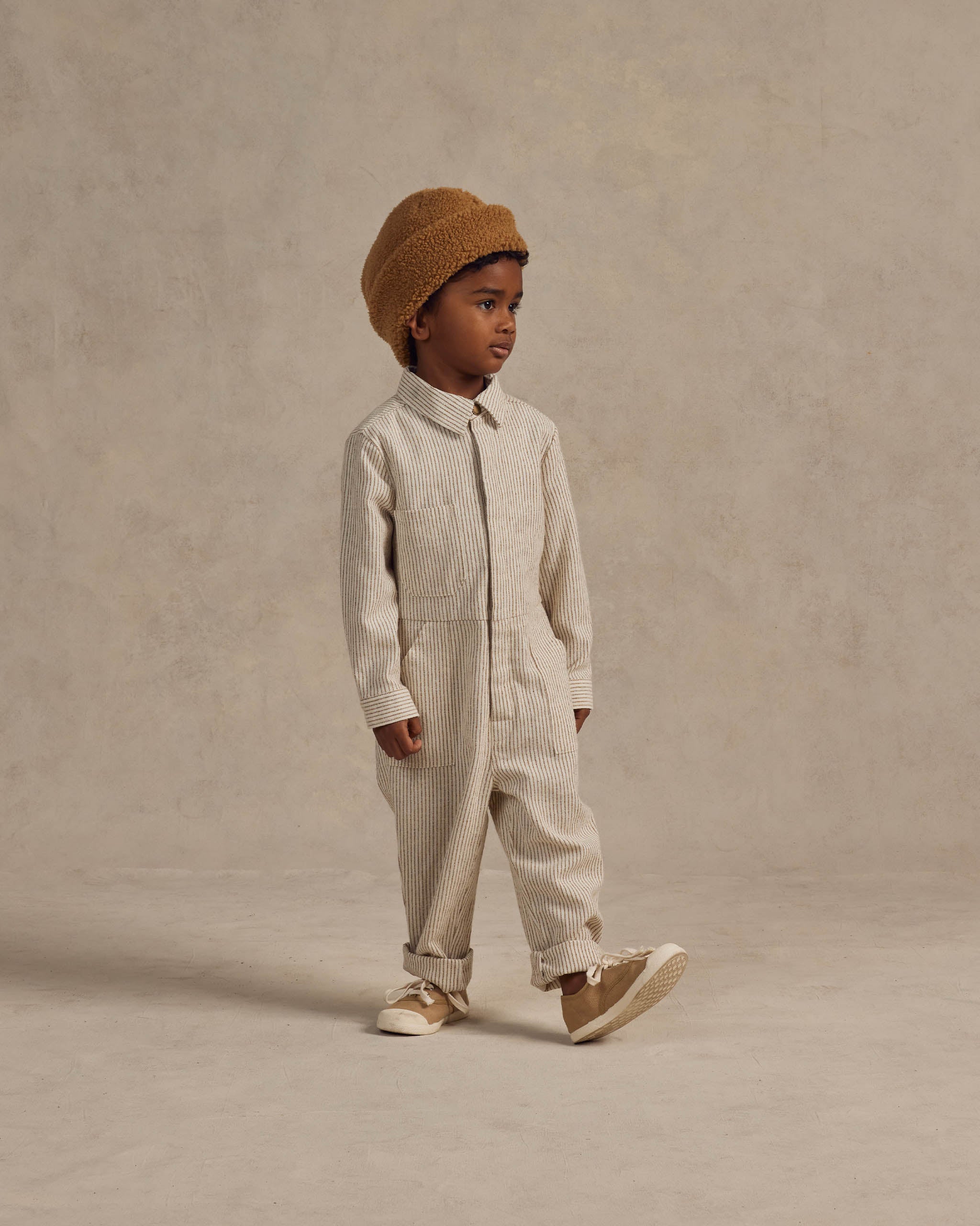 Long Sleeve Coverall || Brass Pinstripe - Rylee + Cru | Kids Clothes | Trendy Baby Clothes | Modern Infant Outfits |