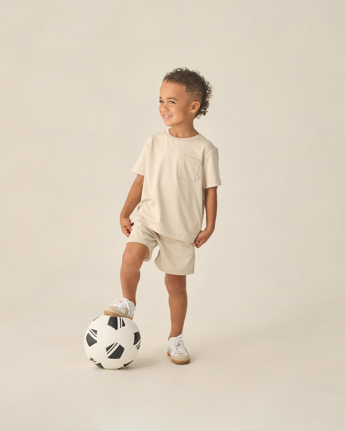 Oceanside Tech Short Heathered Pebble - Rylee + Cru | Kids Clothes | Trendy Baby Clothes | Modern Infant Outfits |