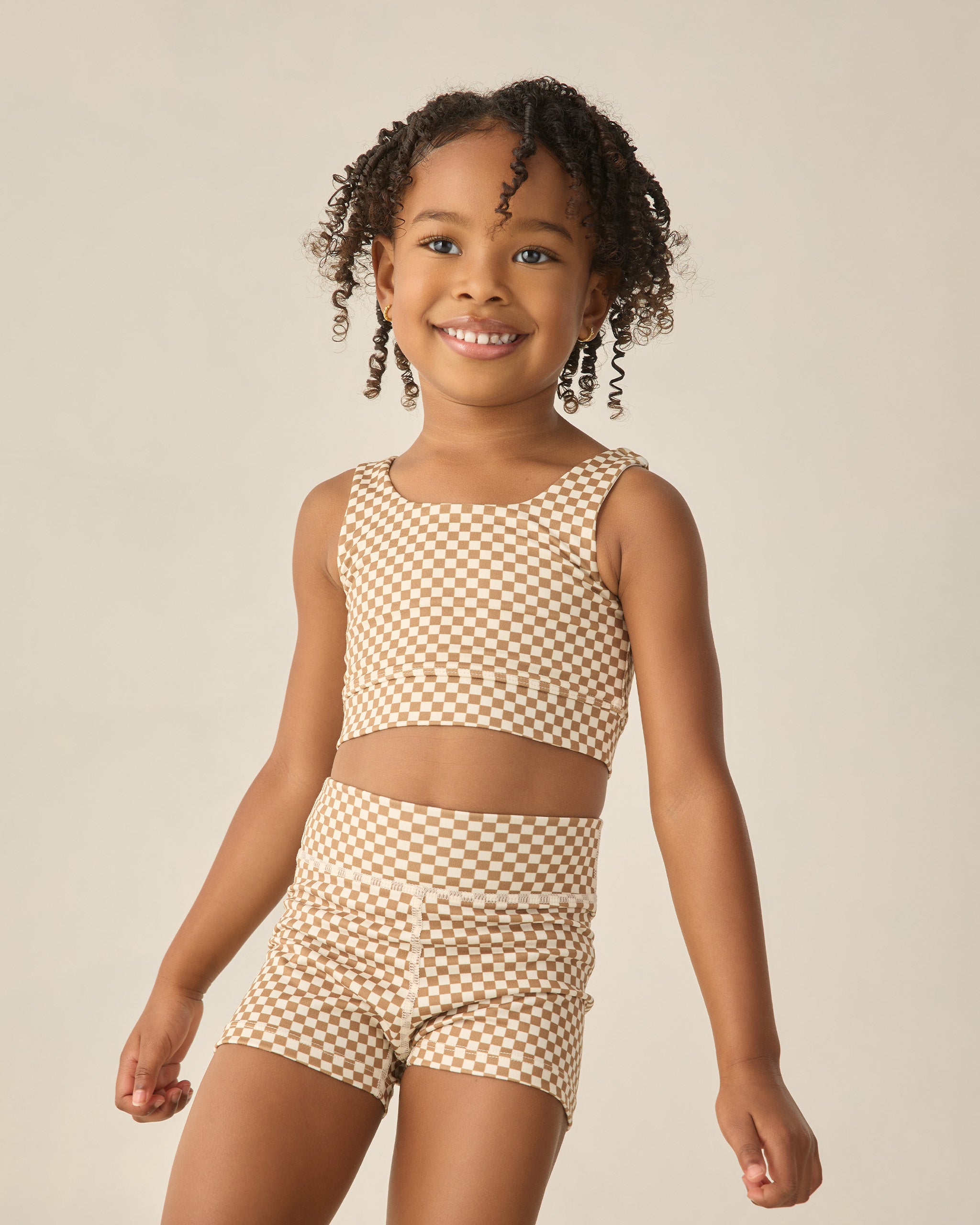 Shortie Short Ocre Check - Rylee + Cru | Kids Clothes | Trendy Baby Clothes | Modern Infant Outfits |