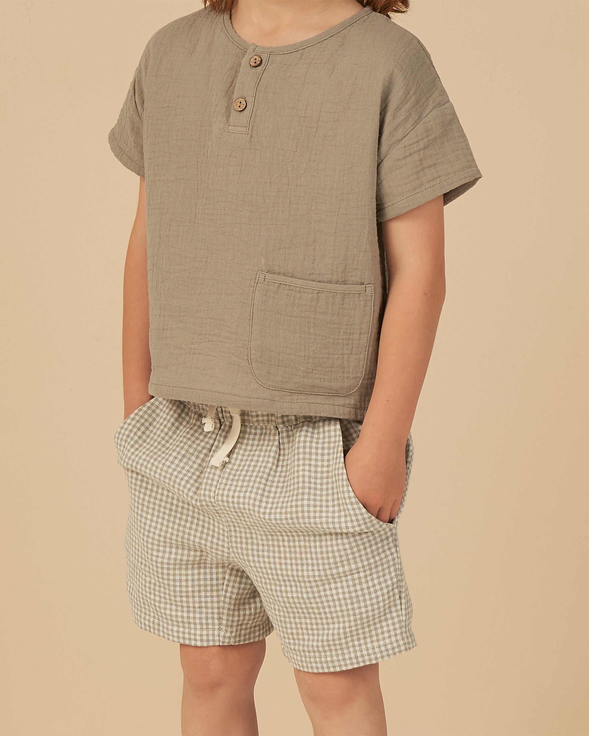 Woven Henley Tee || Sage - Rylee + Cru | Kids Clothes | Trendy Baby Clothes | Modern Infant Outfits |