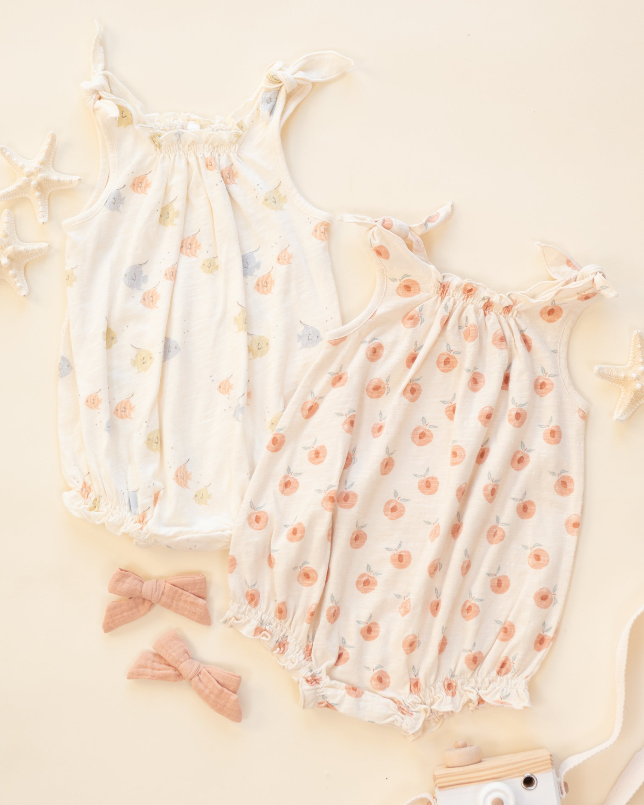 Shoulder Tie Bubble Peaches - Rylee + Cru | Kids Clothes | Trendy Baby Clothes | Modern Infant Outfits |