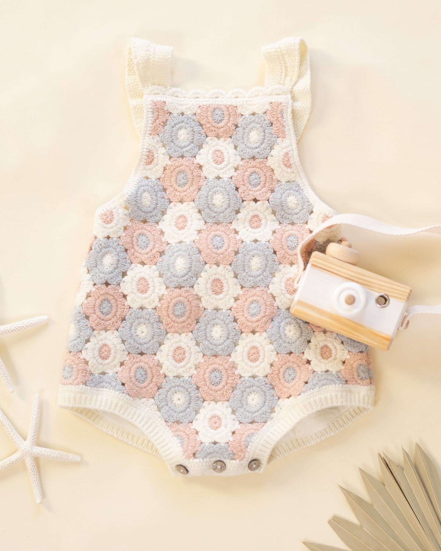 Crochet Romper Blue, Light Pink, Ivory - Rylee + Cru | Kids Clothes | Trendy Baby Clothes | Modern Infant Outfits |