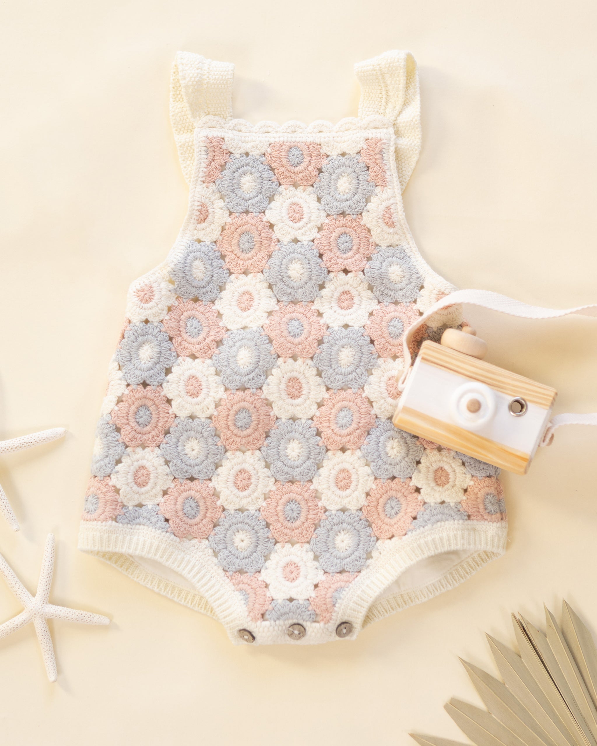 Crochet Romper Blue, Light Pink, Ivory - Rylee + Cru | Kids Clothes | Trendy Baby Clothes | Modern Infant Outfits |
