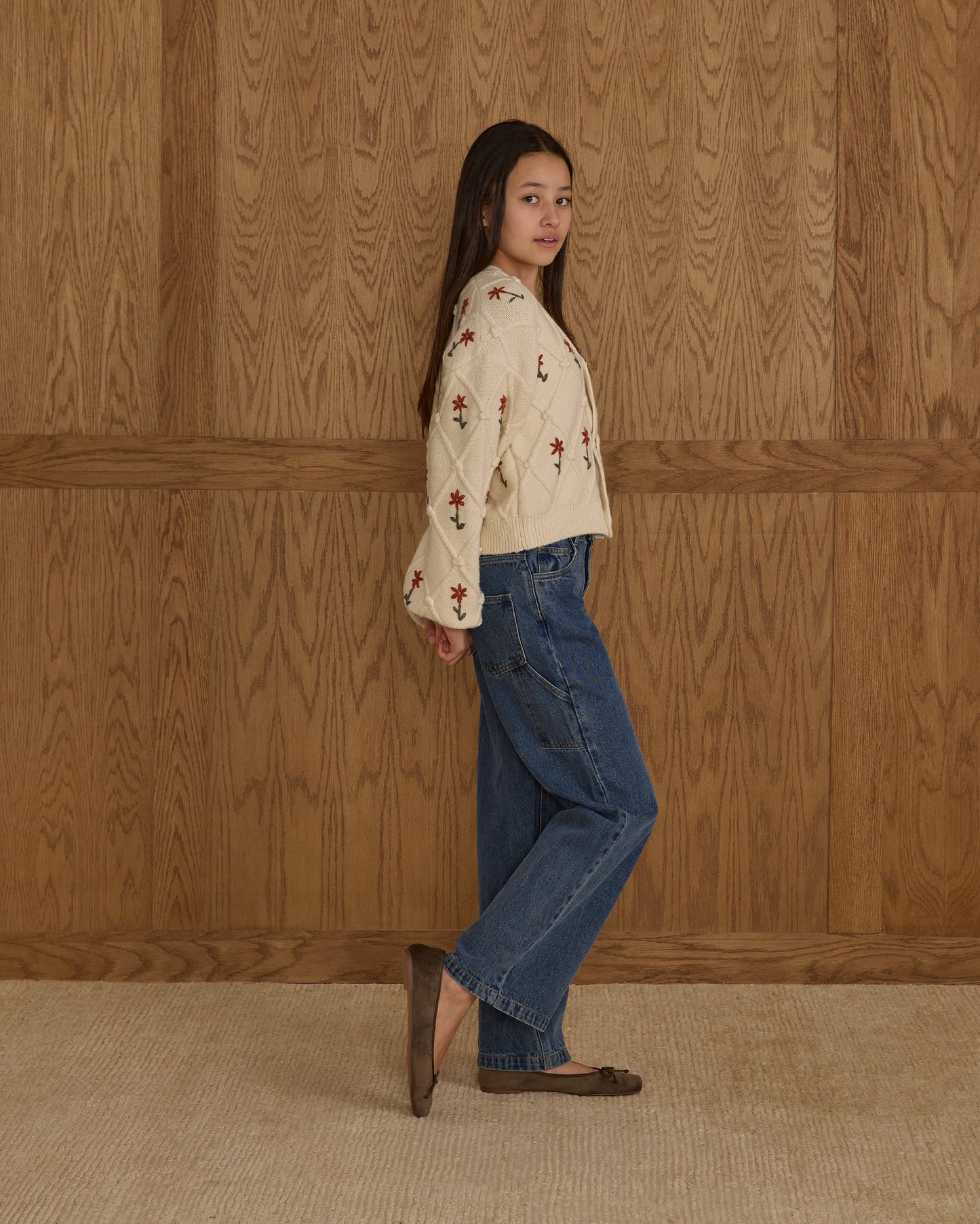 Boxy Crop Cardigan || Winter Daisy Embroidery - Rylee + Cru | Kids Clothes | Trendy Baby Clothes | Modern Infant Outfits |