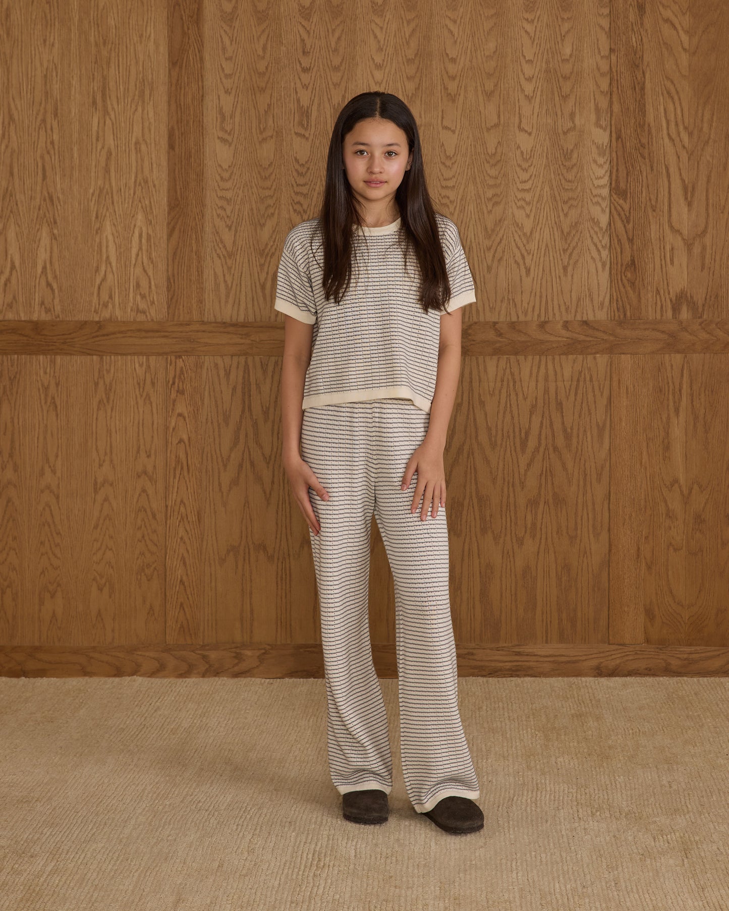 Boxy Crop Knit Tee || Dusty Blue Stripe - Rylee + Cru | Kids Clothes | Trendy Baby Clothes | Modern Infant Outfits |