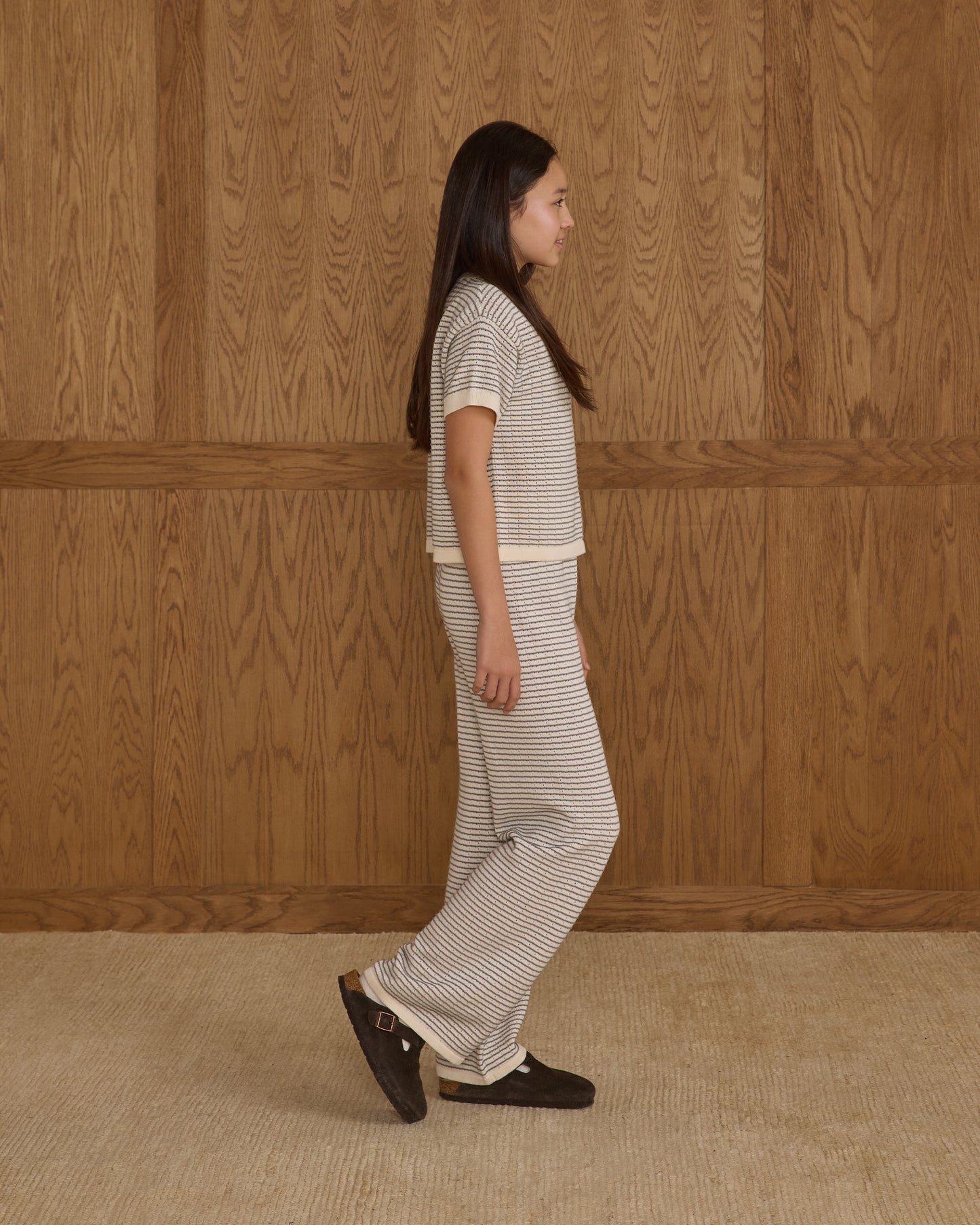 Boxy Crop Knit Tee || Dusty Blue Stripe - Rylee + Cru | Kids Clothes | Trendy Baby Clothes | Modern Infant Outfits |