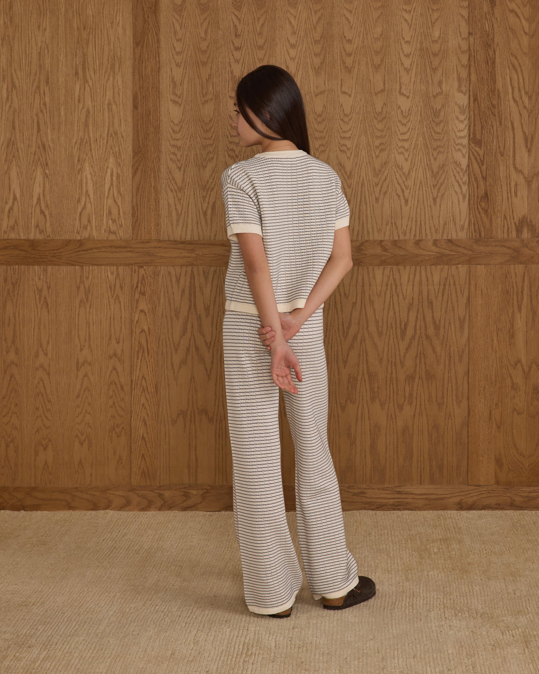 Boxy Crop Knit Tee || Dusty Blue Stripe - Rylee + Cru | Kids Clothes | Trendy Baby Clothes | Modern Infant Outfits |